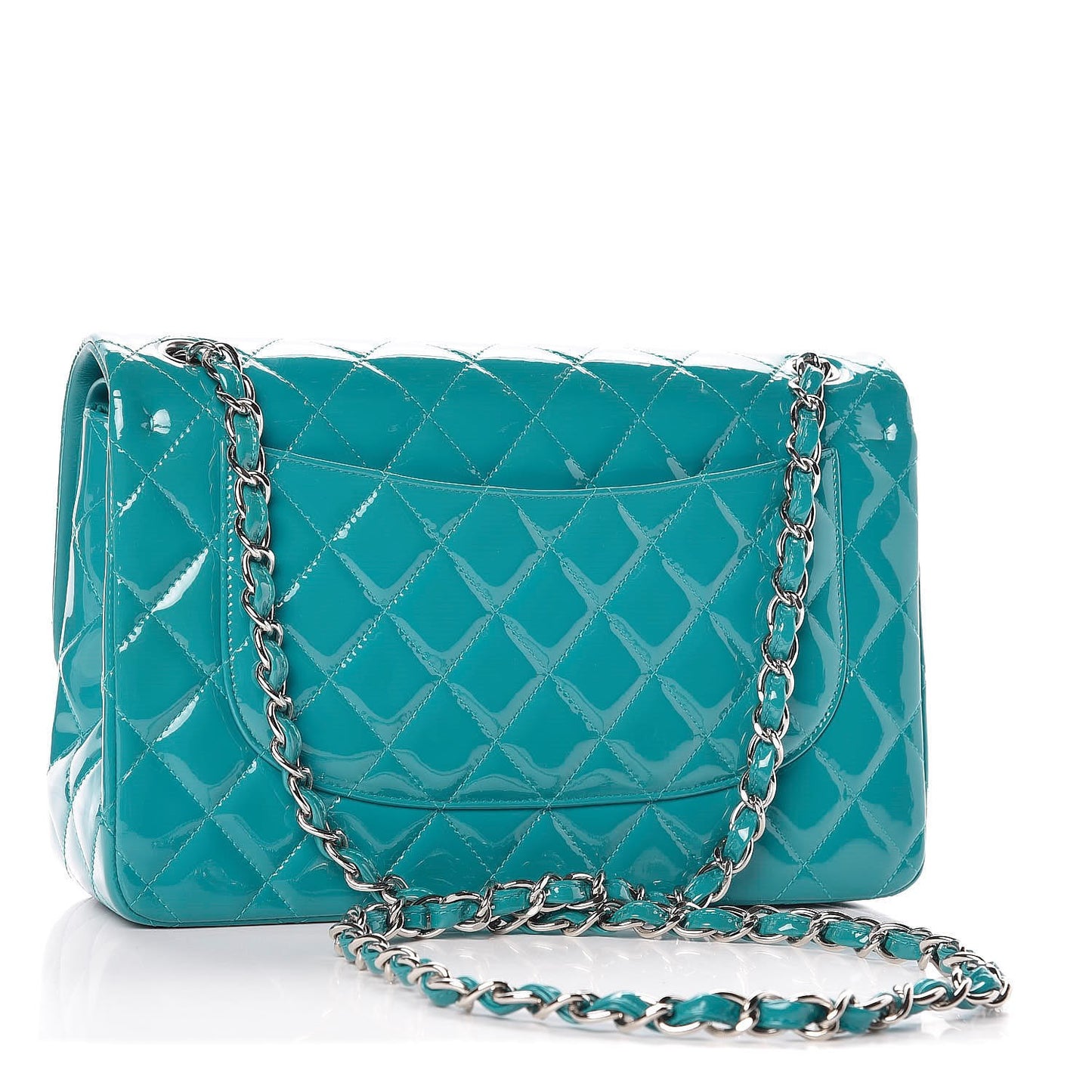 Patent Calfskin Quilted Jumbo Double Flap Blue