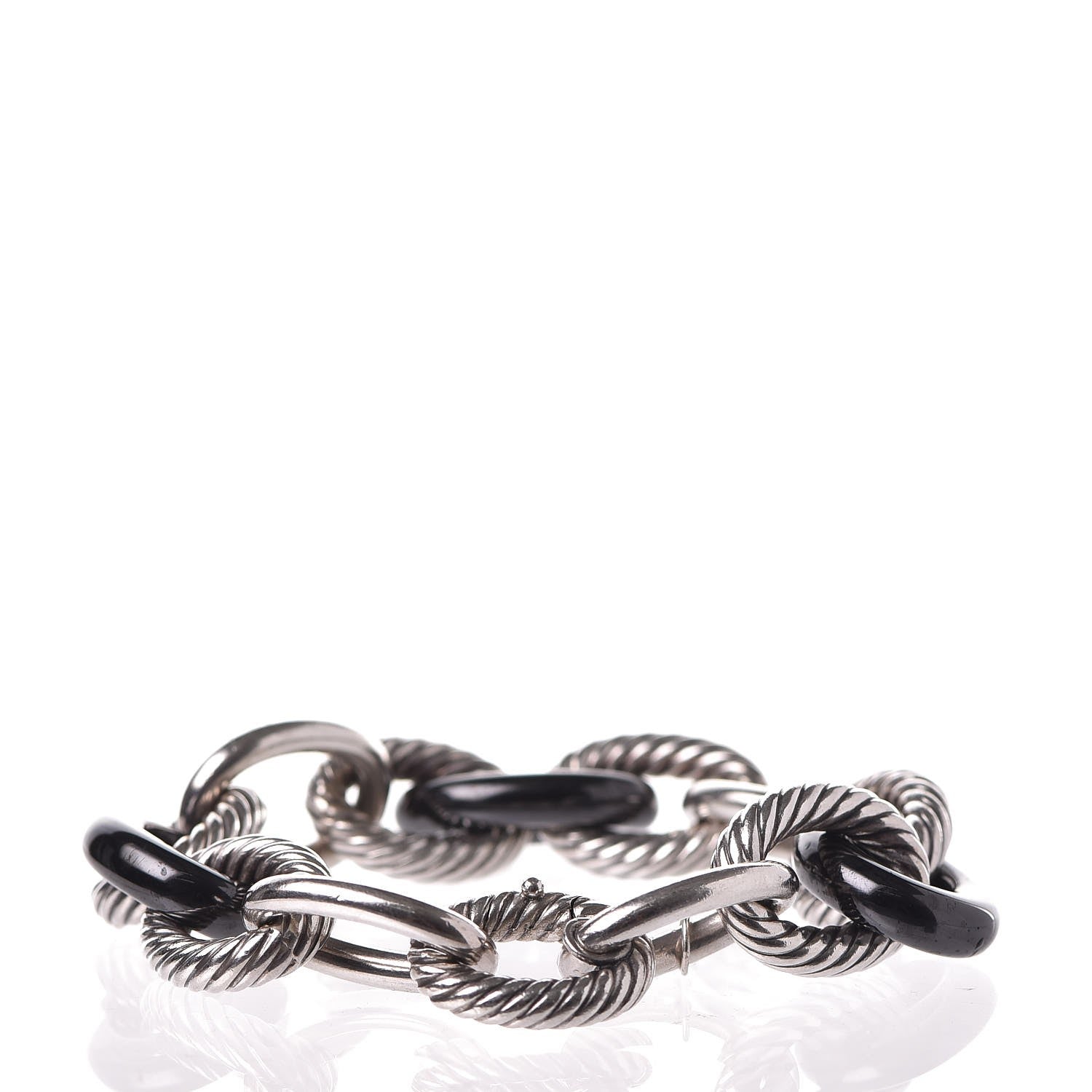 David Yurman Sterling Silver Black Ceramic 17mm Extra Large Oval Link Bracelet 3 of 5