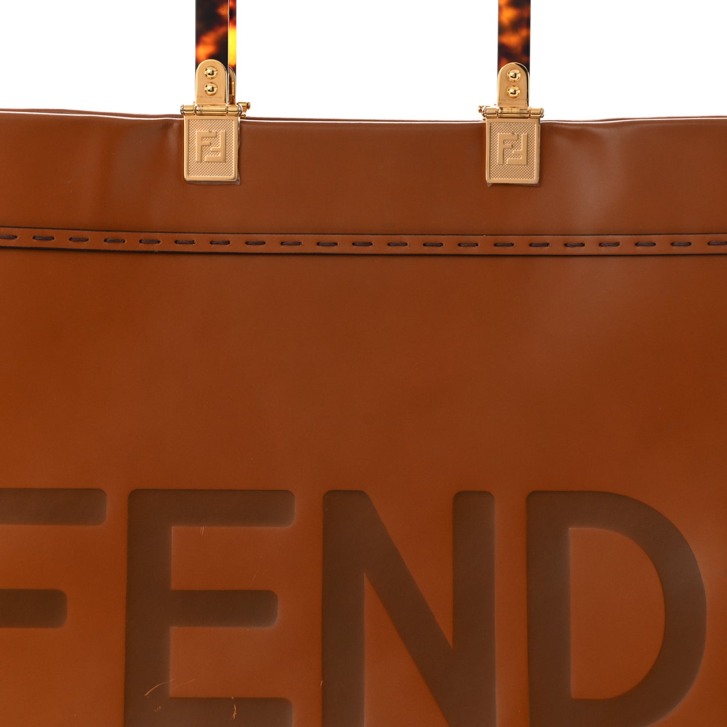 Vitello King Plexiglass Large Fendi Sunshine Shopper Tote Cuoio