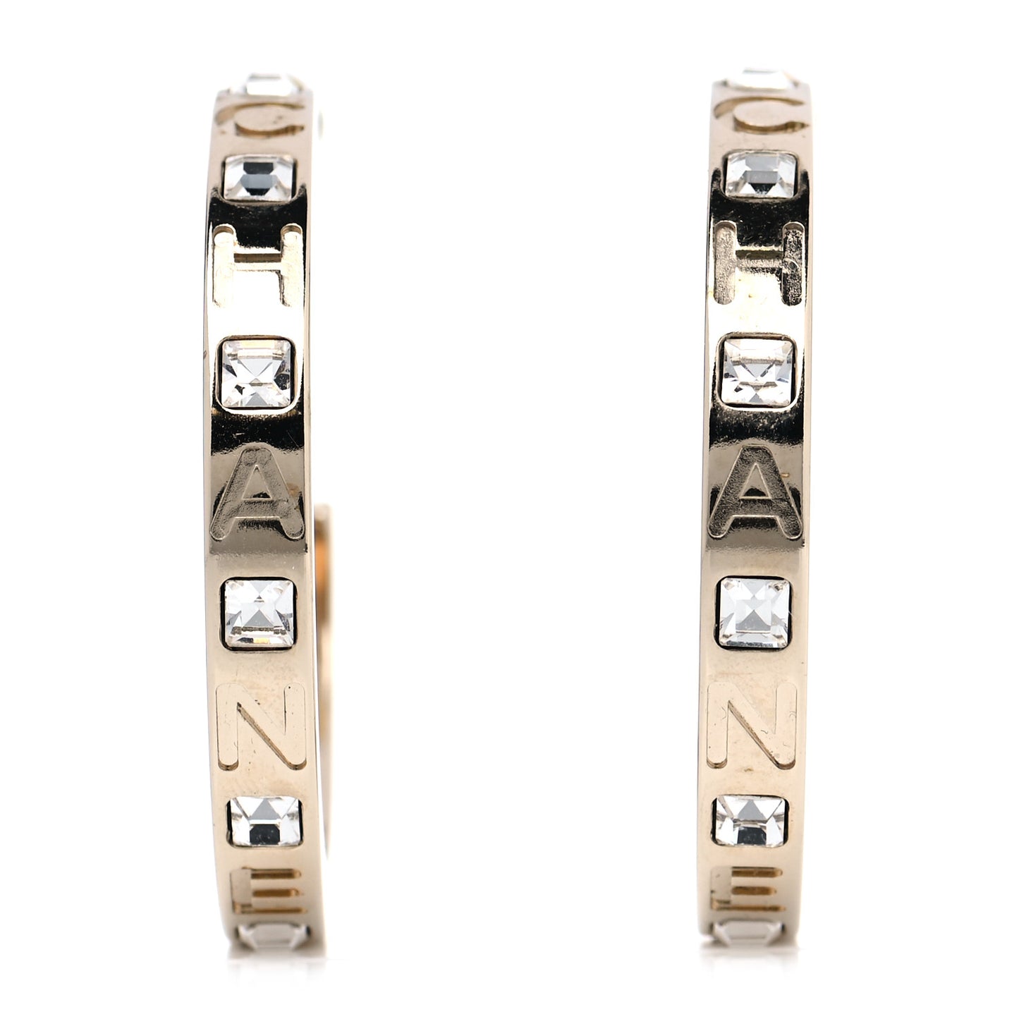 Metal Baguette Crystal Logo CC Hoop Earrings Gold