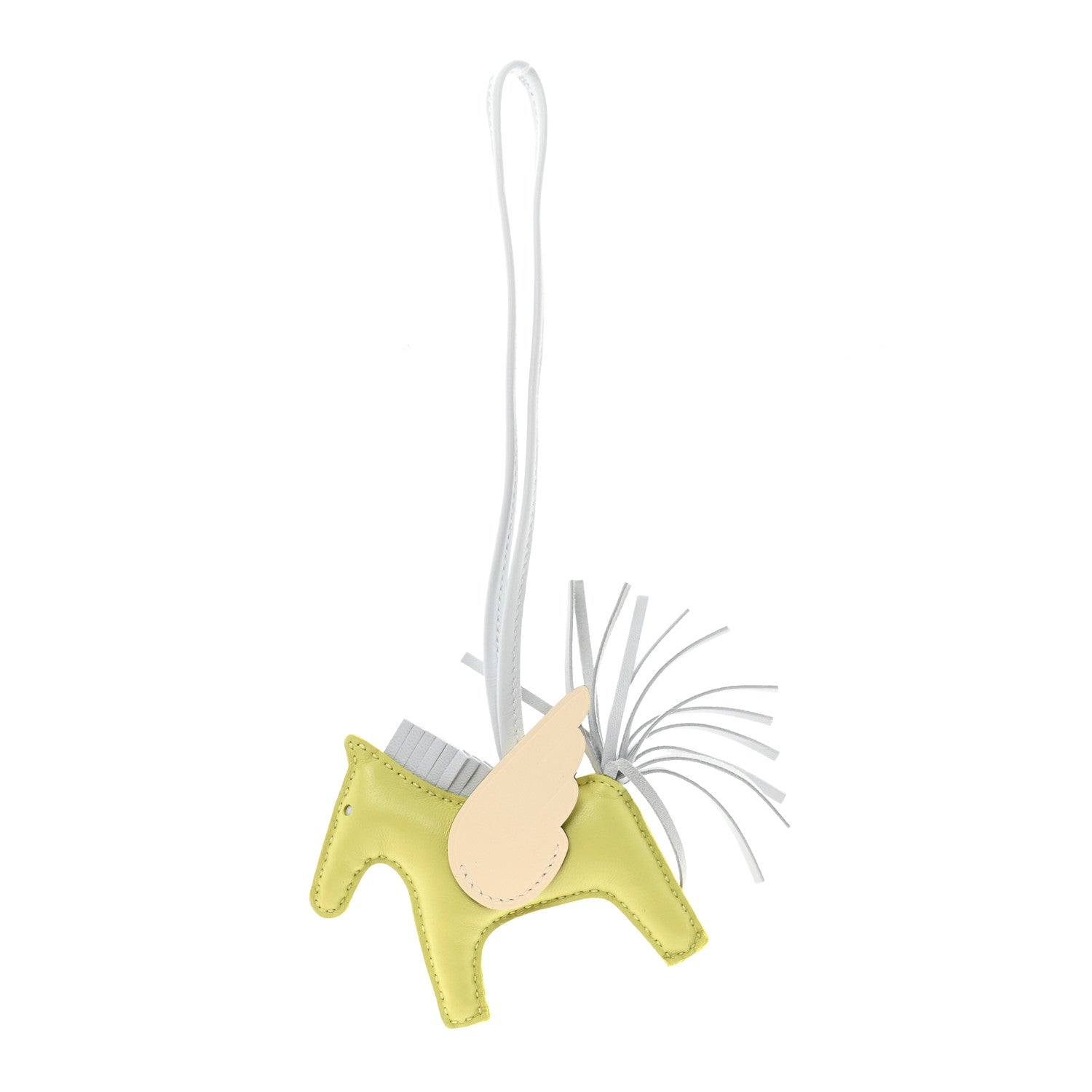 HERMES Milo Lambskin Grigri Rodeo Pegase Horse Bag Charm PM in the colors Jaune Bourgeon Bleu Brume Nata by FASHIONPHILE
