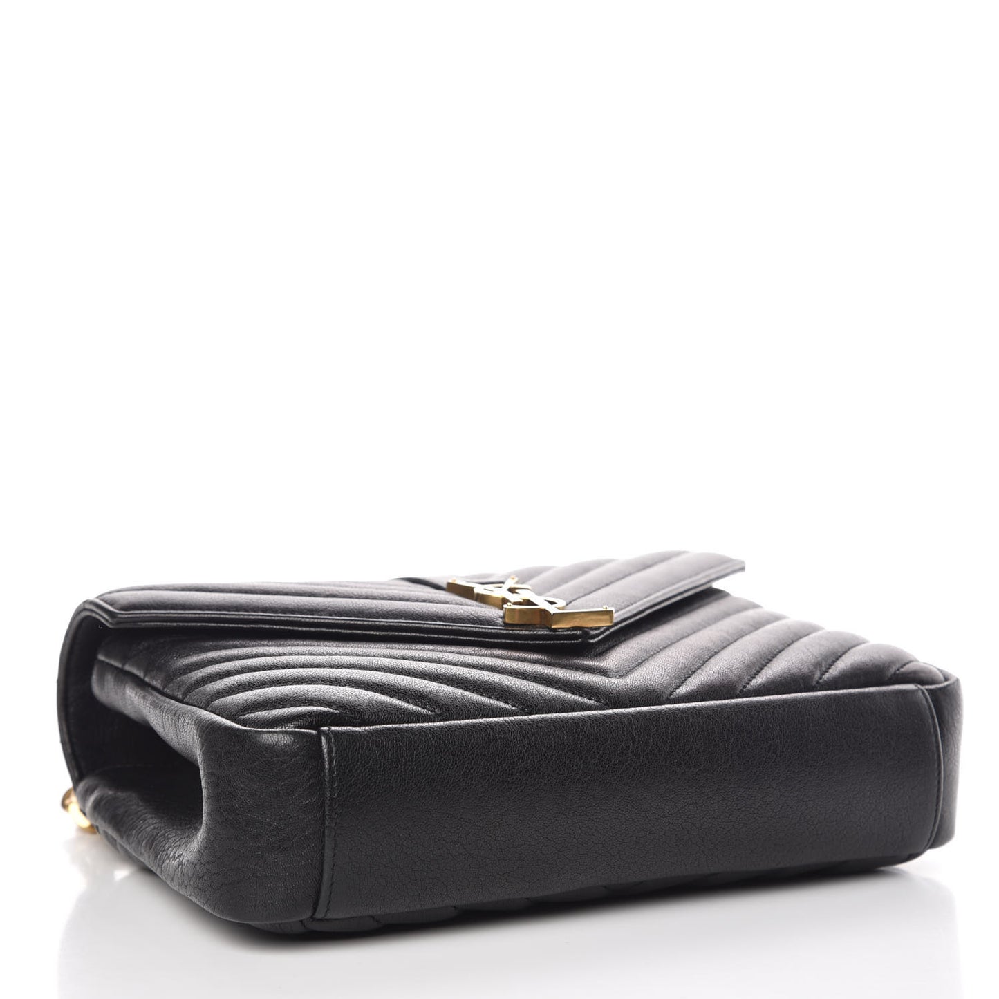 Sheepskin Matelasse Chevron Monogram Medium College Bag Black