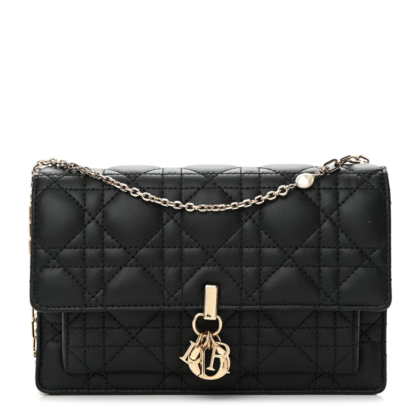 Lambskin Cannage Miss Dior Chain Pouch Black