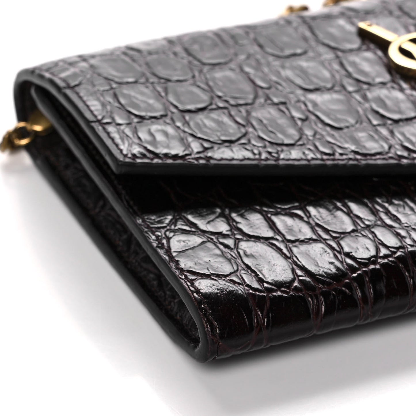 Calfskin Crocodile Embossed Monogram Uptown Chain Wallet Fondente