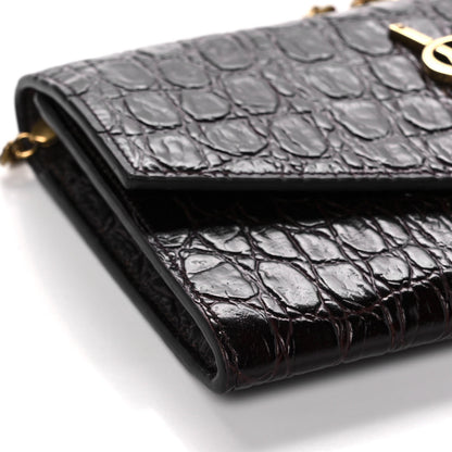 Saint Laurent Calfskin Crocodile Embossed Monogram Uptown Chain Wallet Fondente 8 of 11