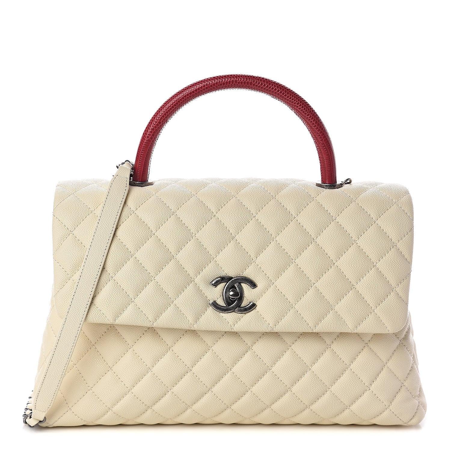 Chanel Caviar Lizard Quilted Medium Coco Handle Flap White 1 of 10