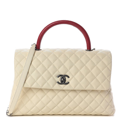 Chanel Caviar Lizard Quilted Medium Coco Handle Flap White 1 of 10