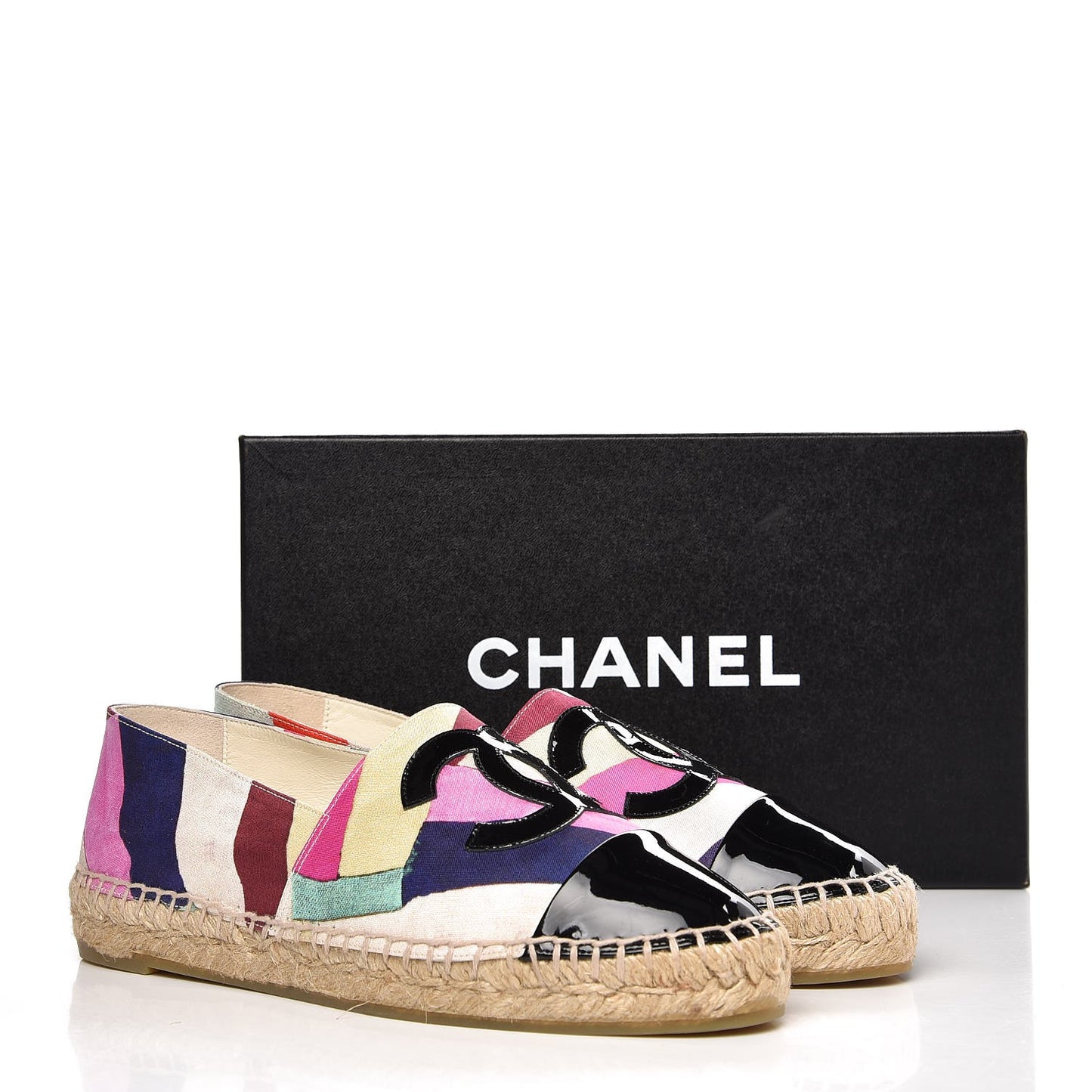 Patent Fabric Striped CC Espadrilles 38 Multicolor Black