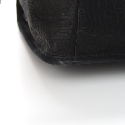 Saint Laurent Nubuck Crocodile Embossed Monogram Medium Niki Chain Satchel Black 13 of 14