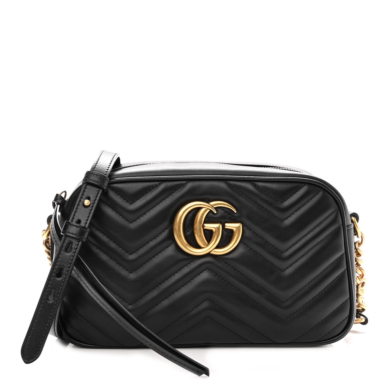 Gucci Calfskin Matelasse Small GG Marmont Chain Shoulder Bag Black 1 of 10