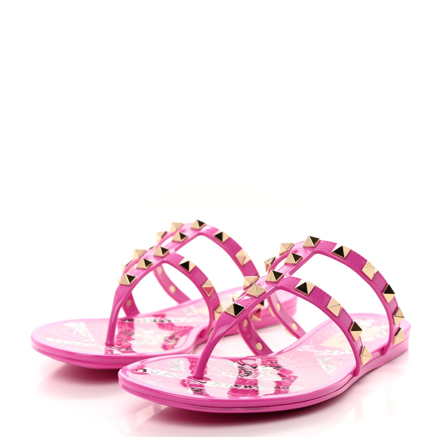 Valentino Garavani PVC Jelly Rockstud Caged Flat Thong Sandals 36 Pink 3 of 8
