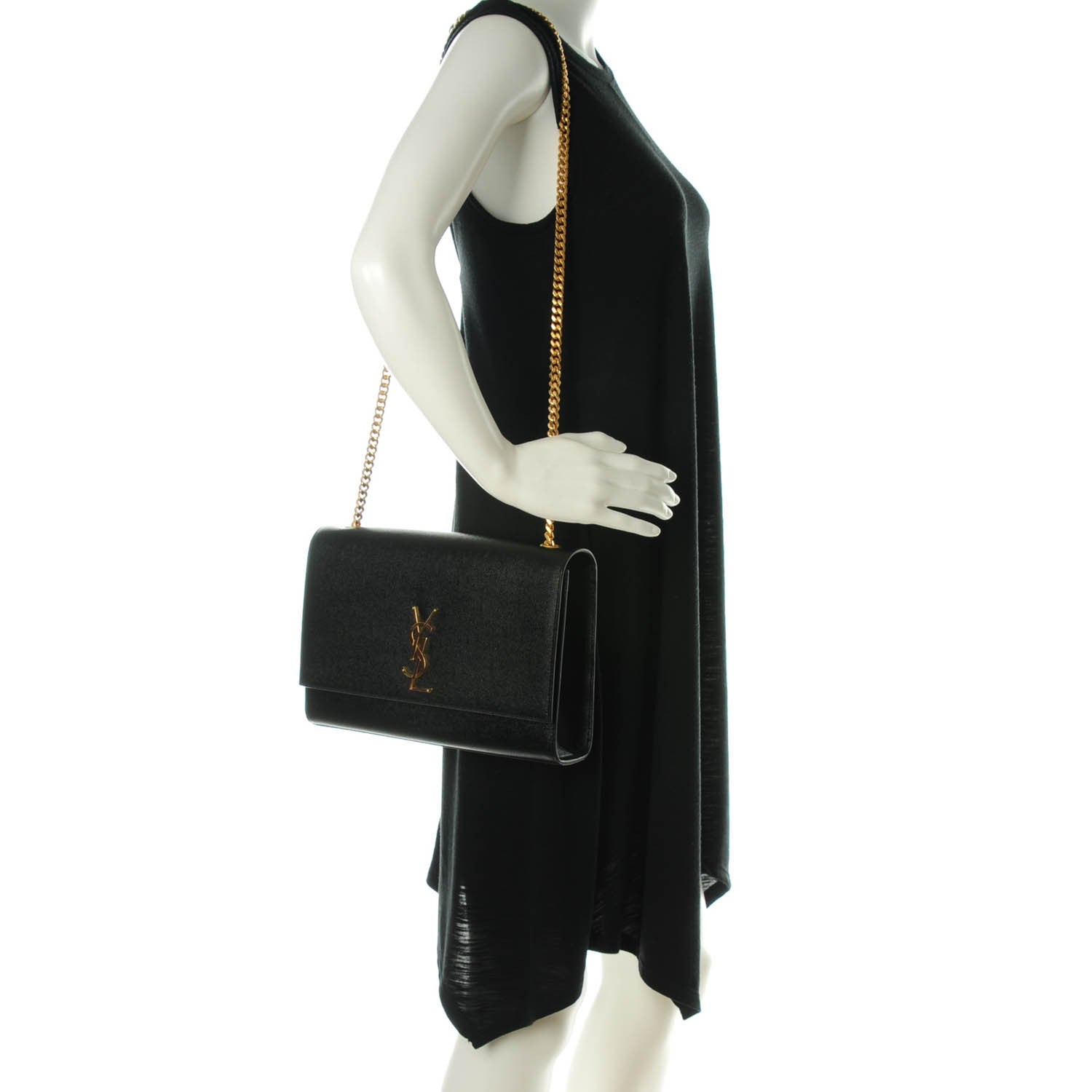 Saint Laurent Grain De Poudre Large Classic Monogram Kate Satchel Black 2 of 6