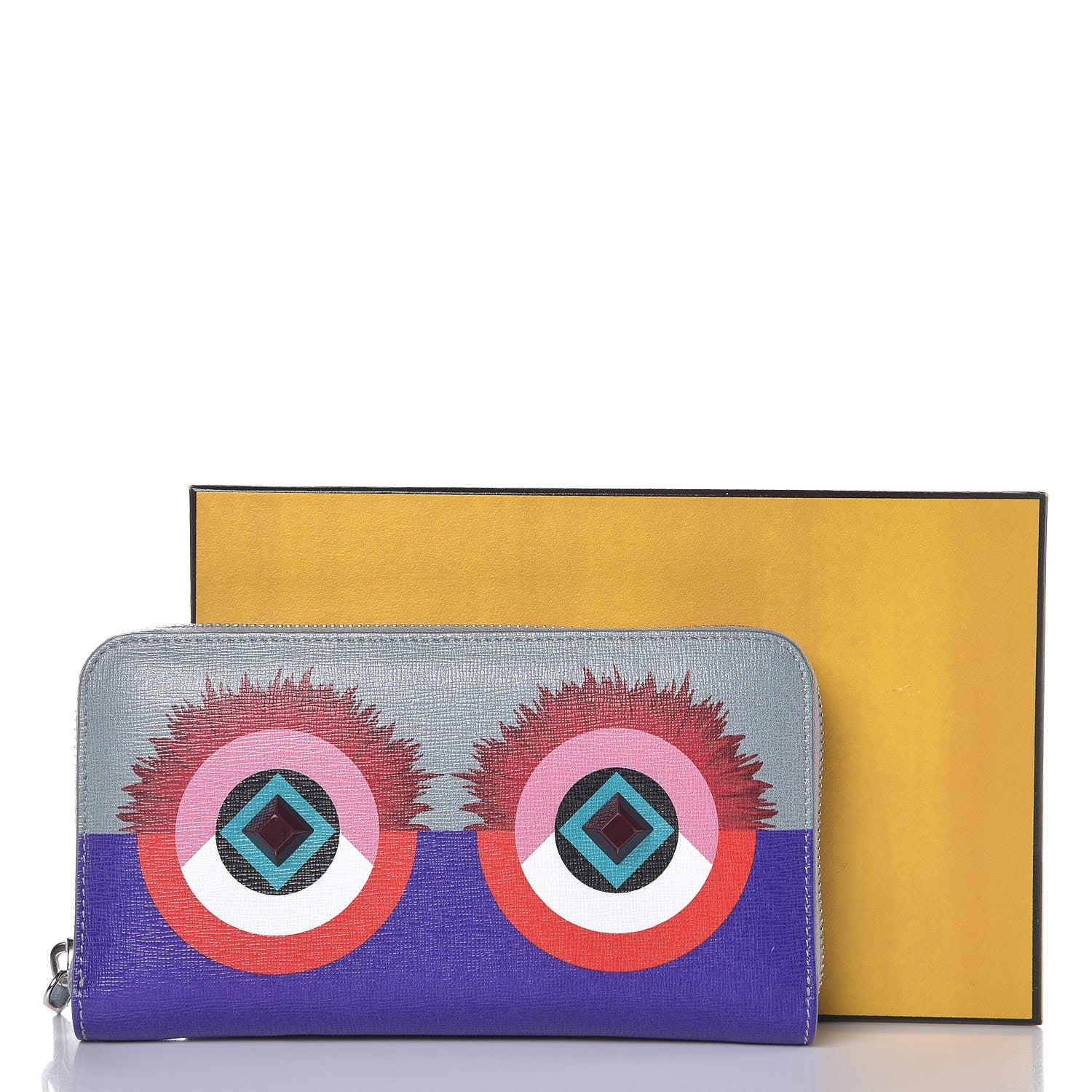 Fendi Vitello Elite Studded Hypnoteyes Zip Around Wallet Polvere Multicolor 8 of 8