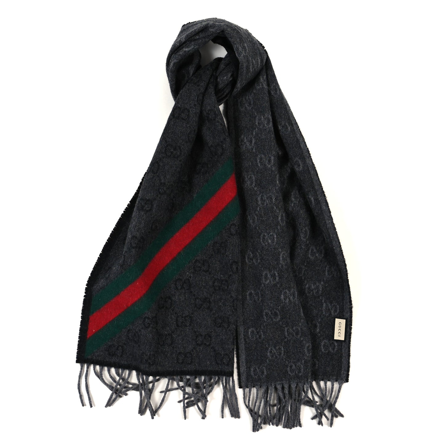 Wool Angora Monogram Web New Nikky Scarf Grey Black