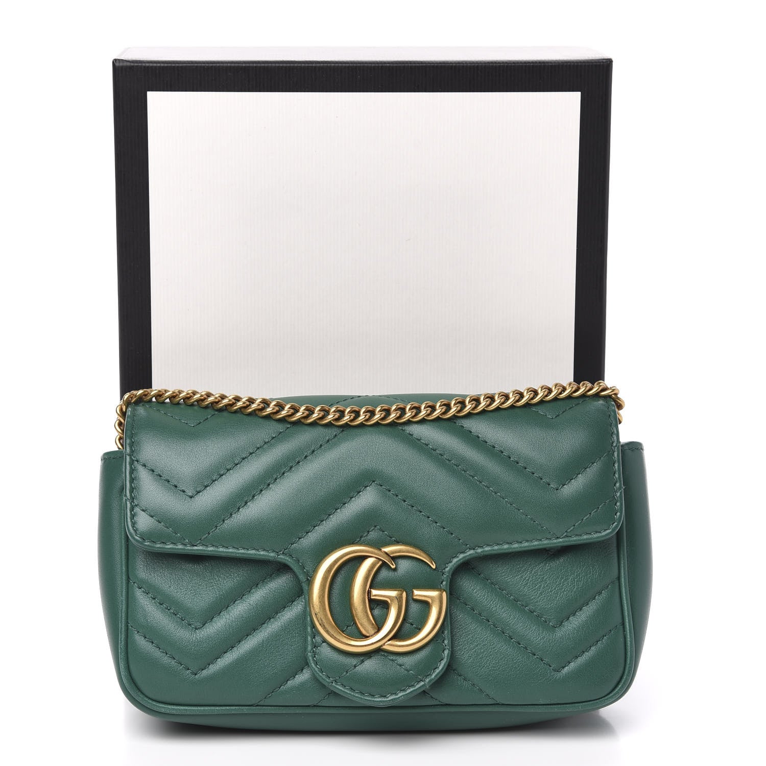 Gucci Calfskin Matelasse Super Mini GG Marmont Shoulder Bag Emerald Green 12 of 13