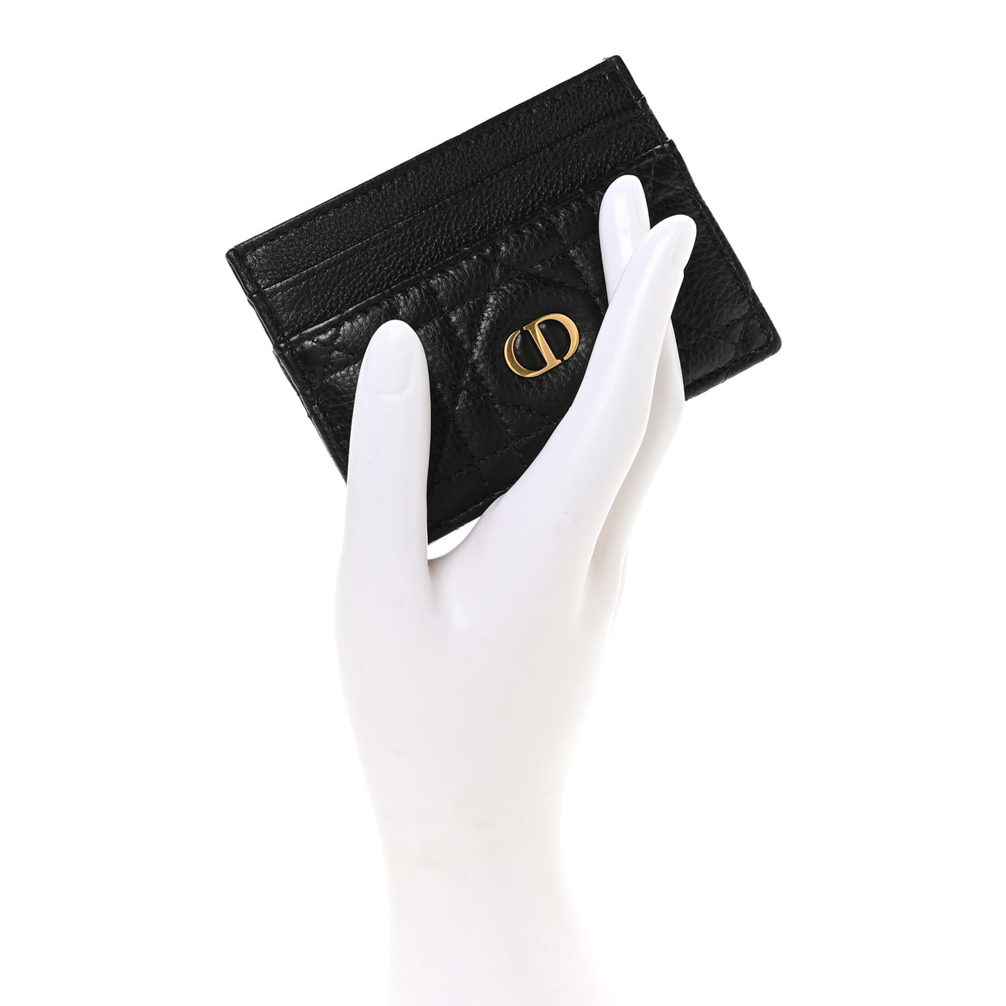 Supple Calfskin Cannage Caro Freesia Card Holder Black
