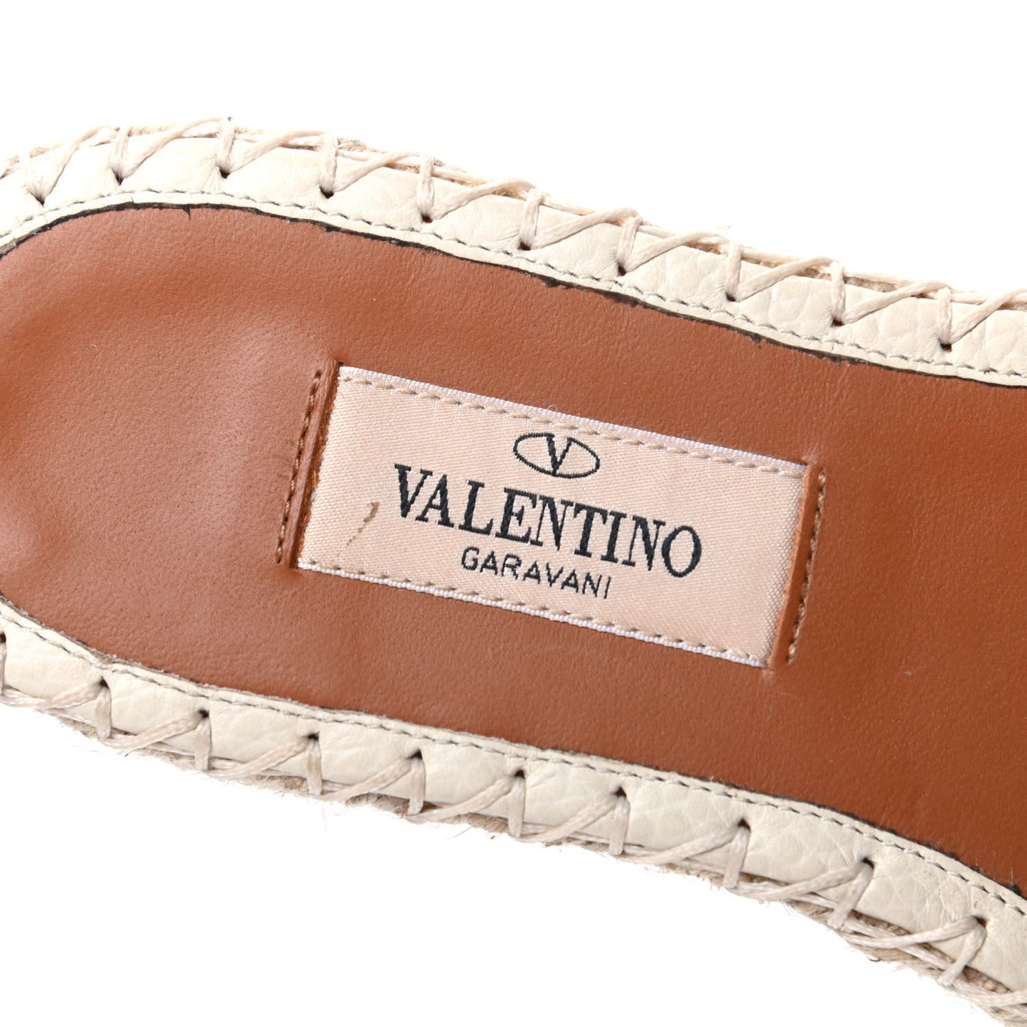 Grained Calfskin Rockstud Espadrille Flat Slide Sandals 35 Ivory