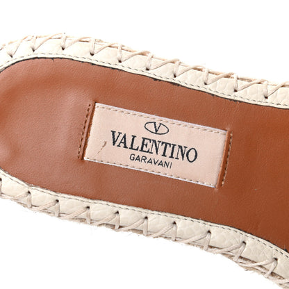 Valentino Garavani Grained Calfskin Rockstud Espadrille Flat Slide Sandals 35 Ivory 6 of 7
