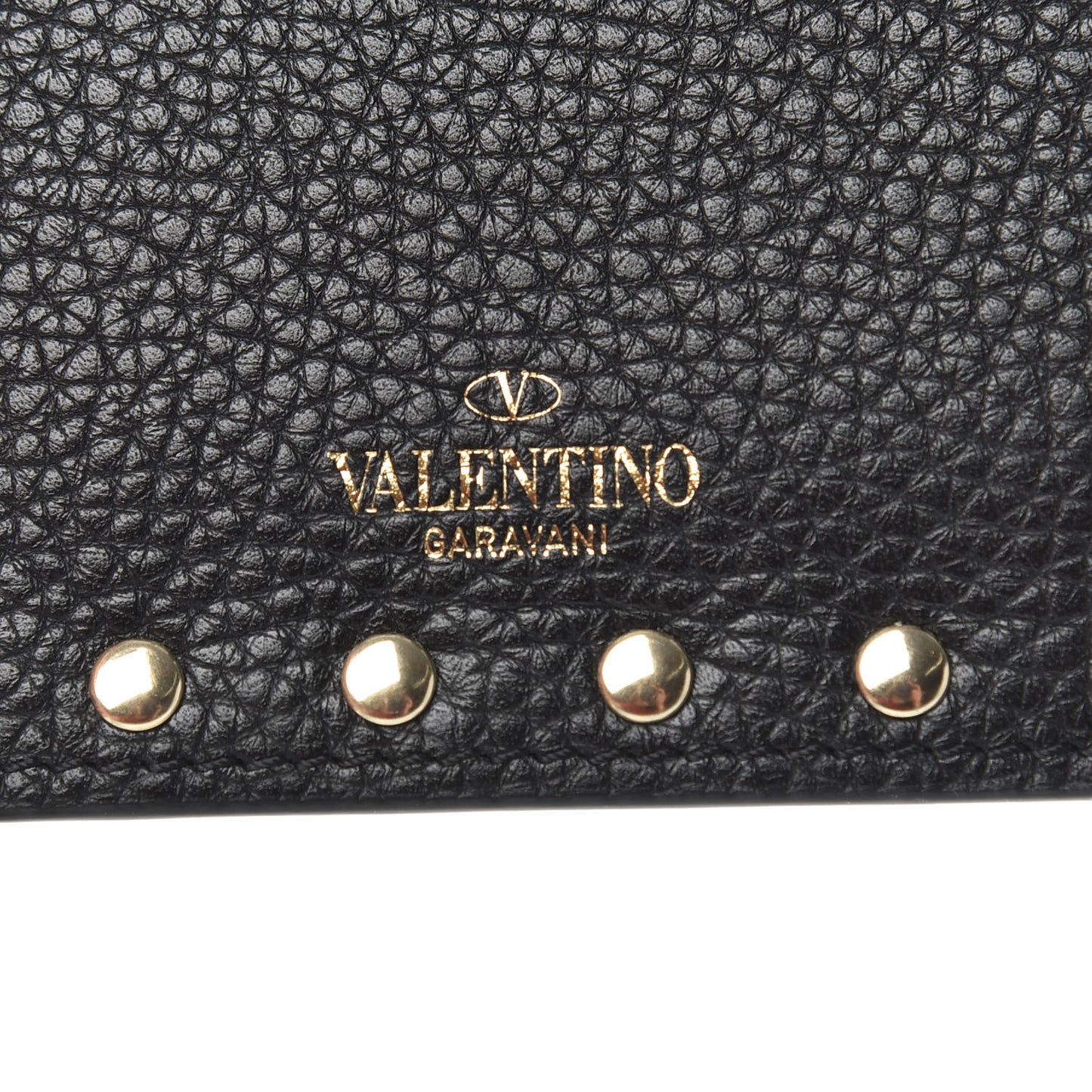 Pebbled Calfskin Rockstud Coin Case Card Holder Black