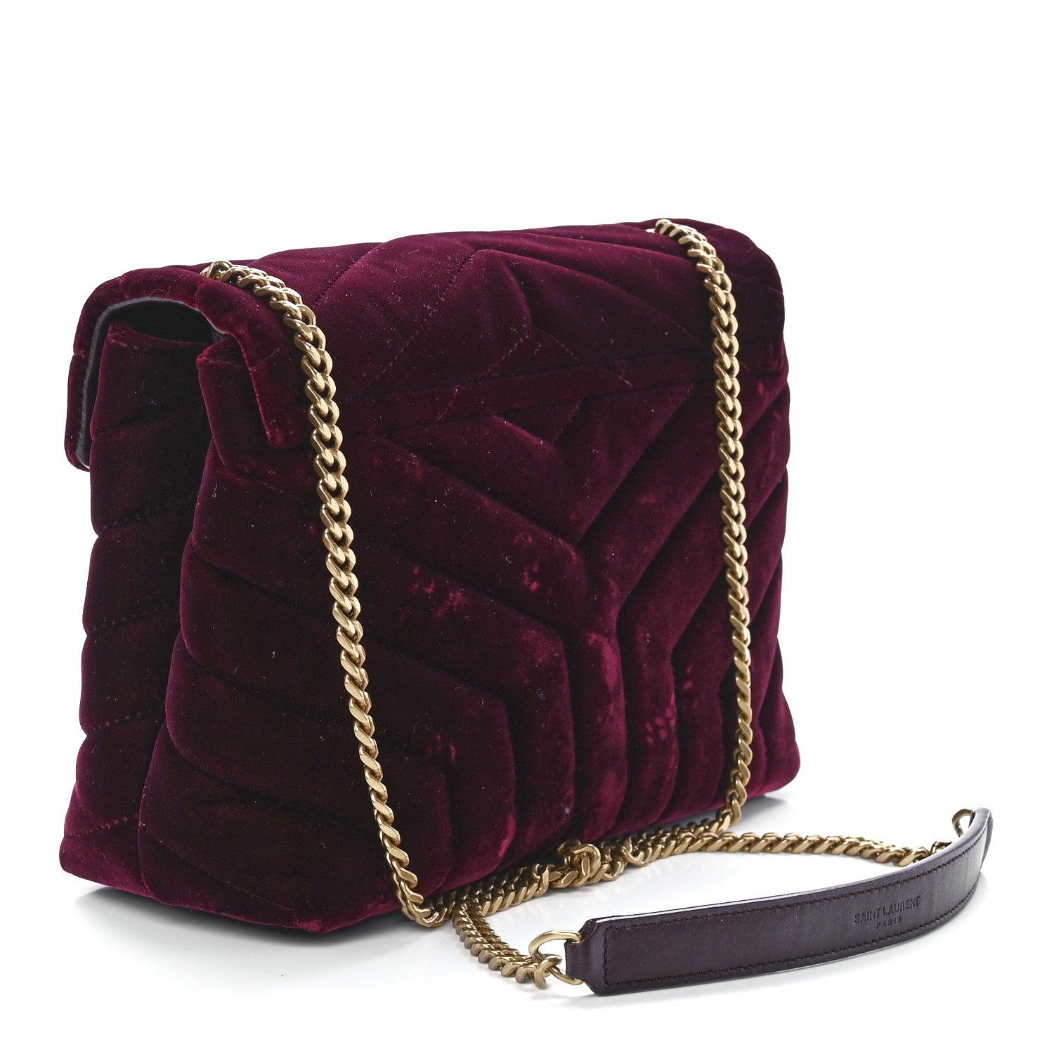 Saint Laurent Velvet Y Quilted Monogram Small Loulou Chain Satchel Burgundy 4 of 12