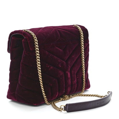 Saint Laurent Velvet Y Quilted Monogram Small Loulou Chain Satchel Burgundy 4 of 12
