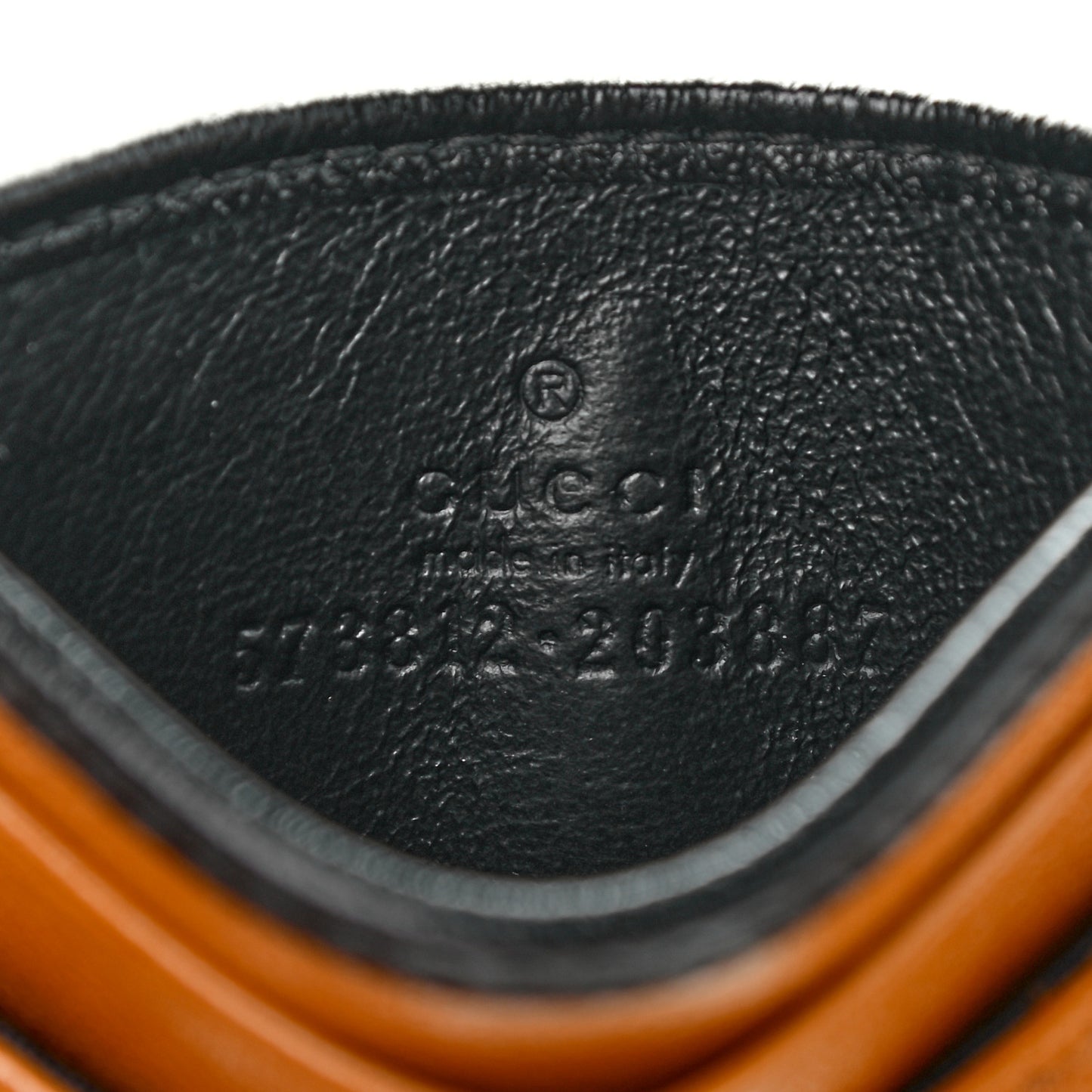Vintage Effect Calfskin Matelasse Diagonal Torchon GG Marmont Card Holder Cognac Black