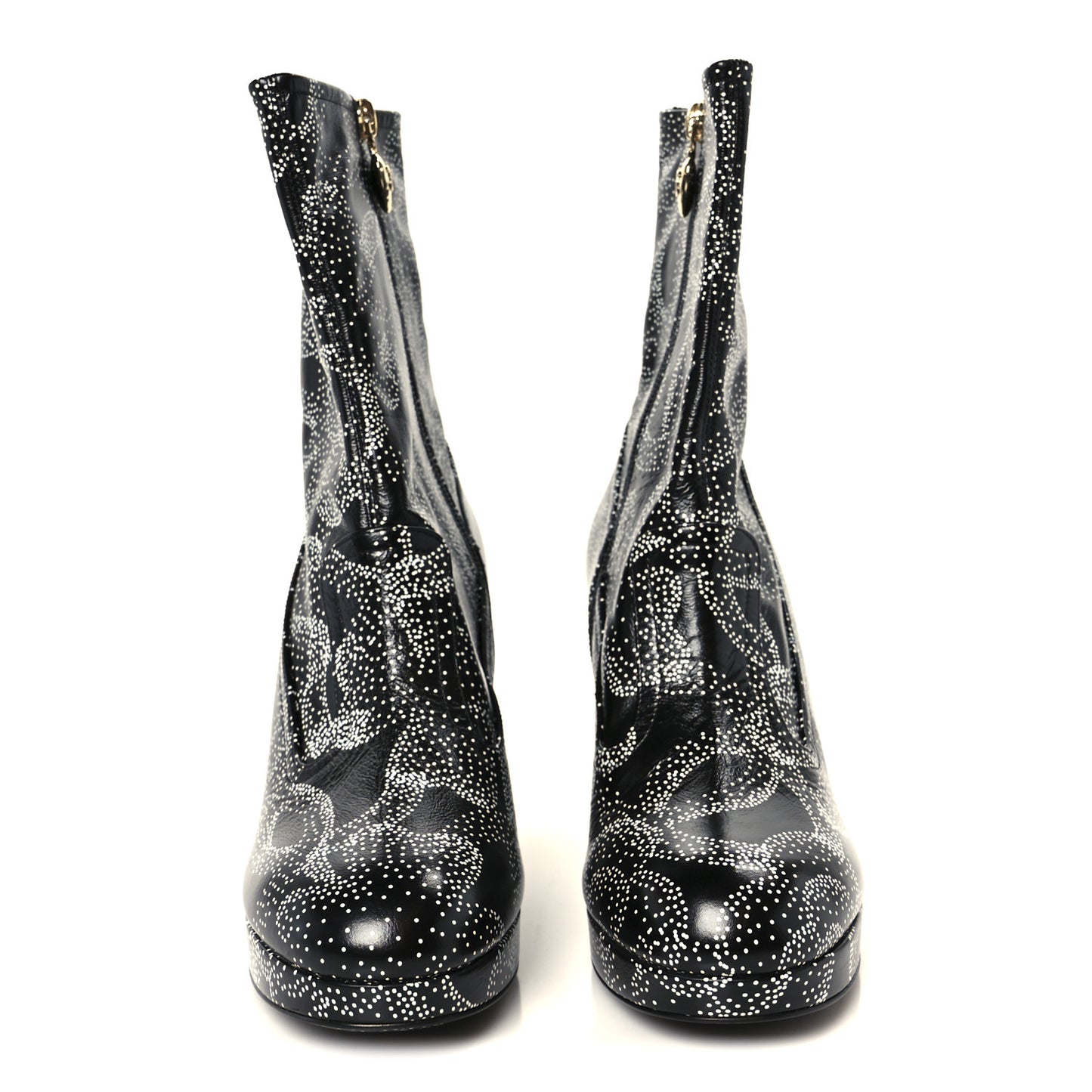 Calfskin Camellia Printed Ankle Boots 39 Black White
