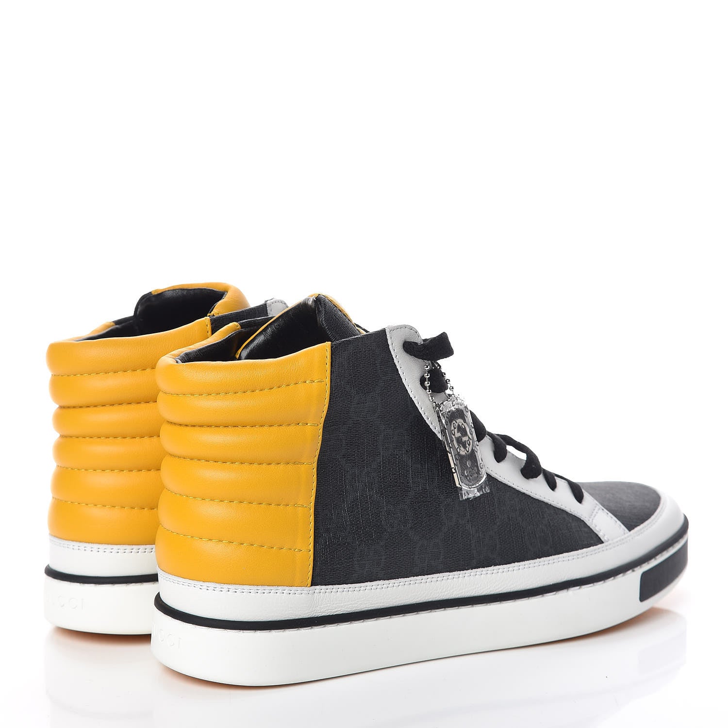 Gucci GG Supreme Monogram Calfskin Mens High Top Sneakers 8.5 Black Grey White Zest 4 of 8