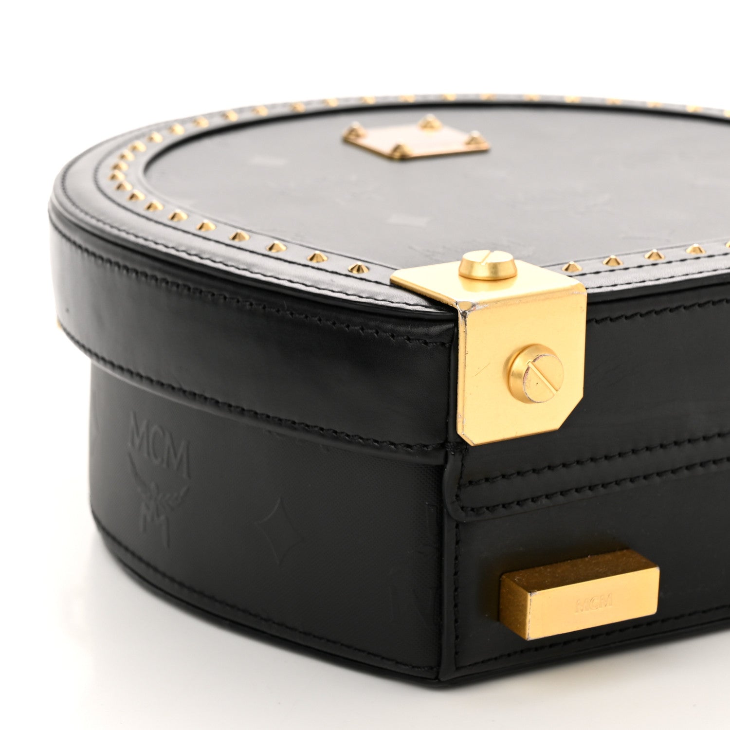 MCM Monogram Coated Canvas Berlin Studded Hat Box Crossbody Black 8 of 9