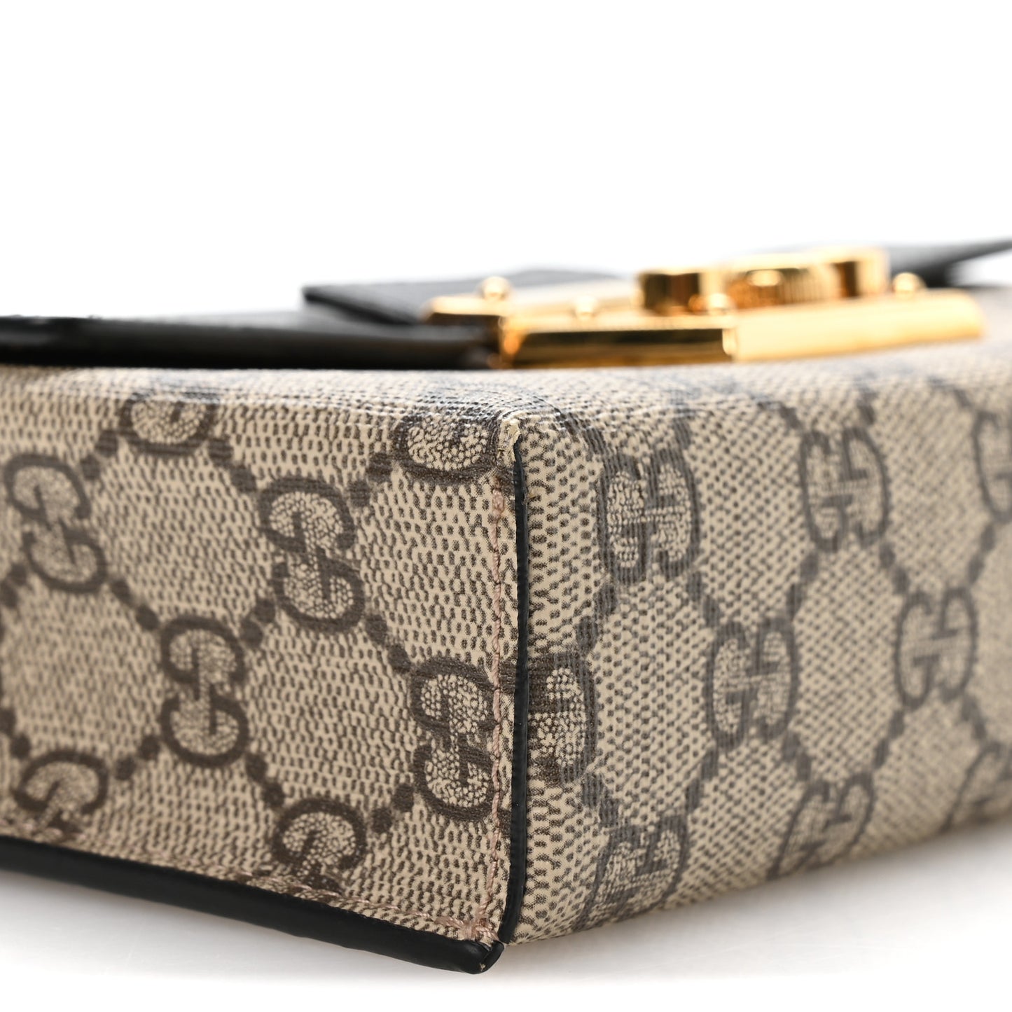 GG Supreme Monogram Calfskin Mini Padlock Top Handle Shoulder Bag Beige Black Cuir