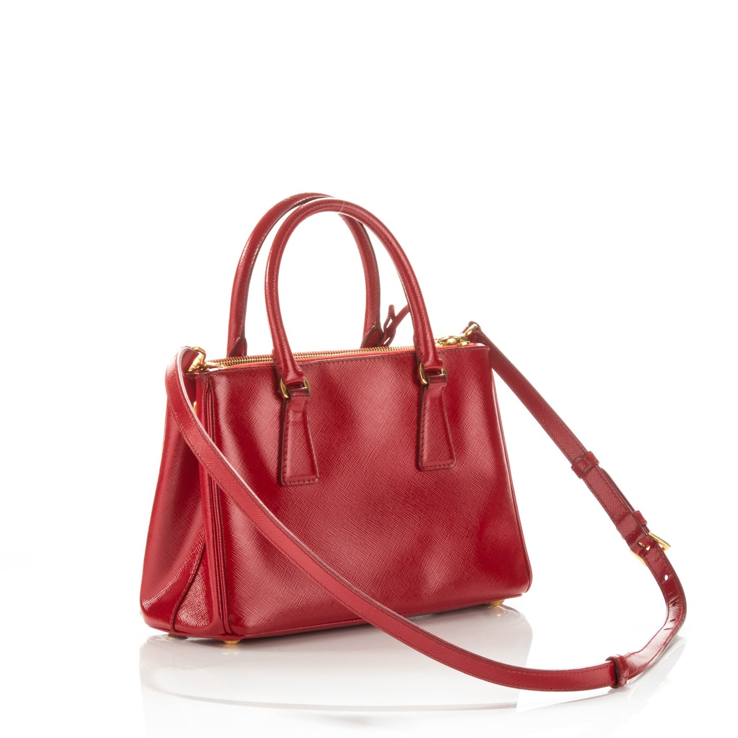 Saffiano Vernice Mini Galleria Double Zip Tote Rosso