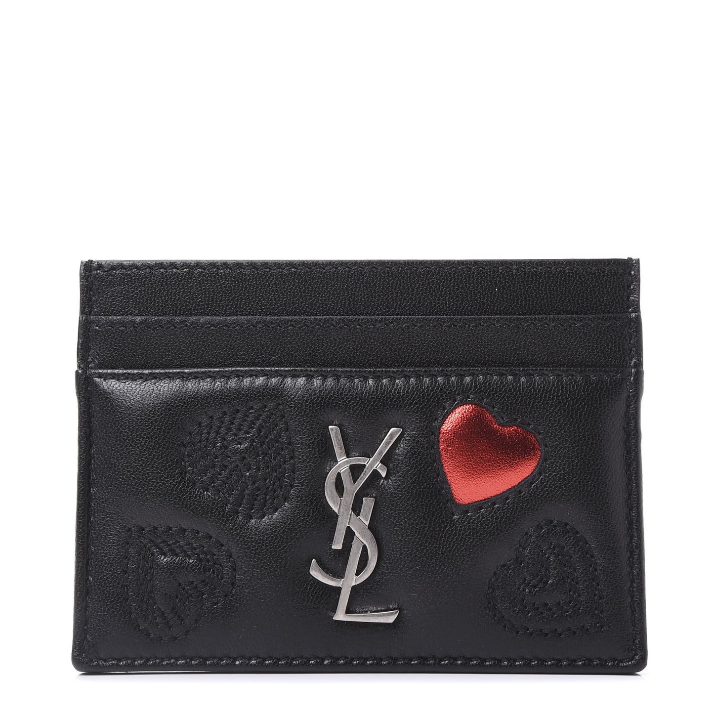 Calfskin Heart Embossed Card Case Black