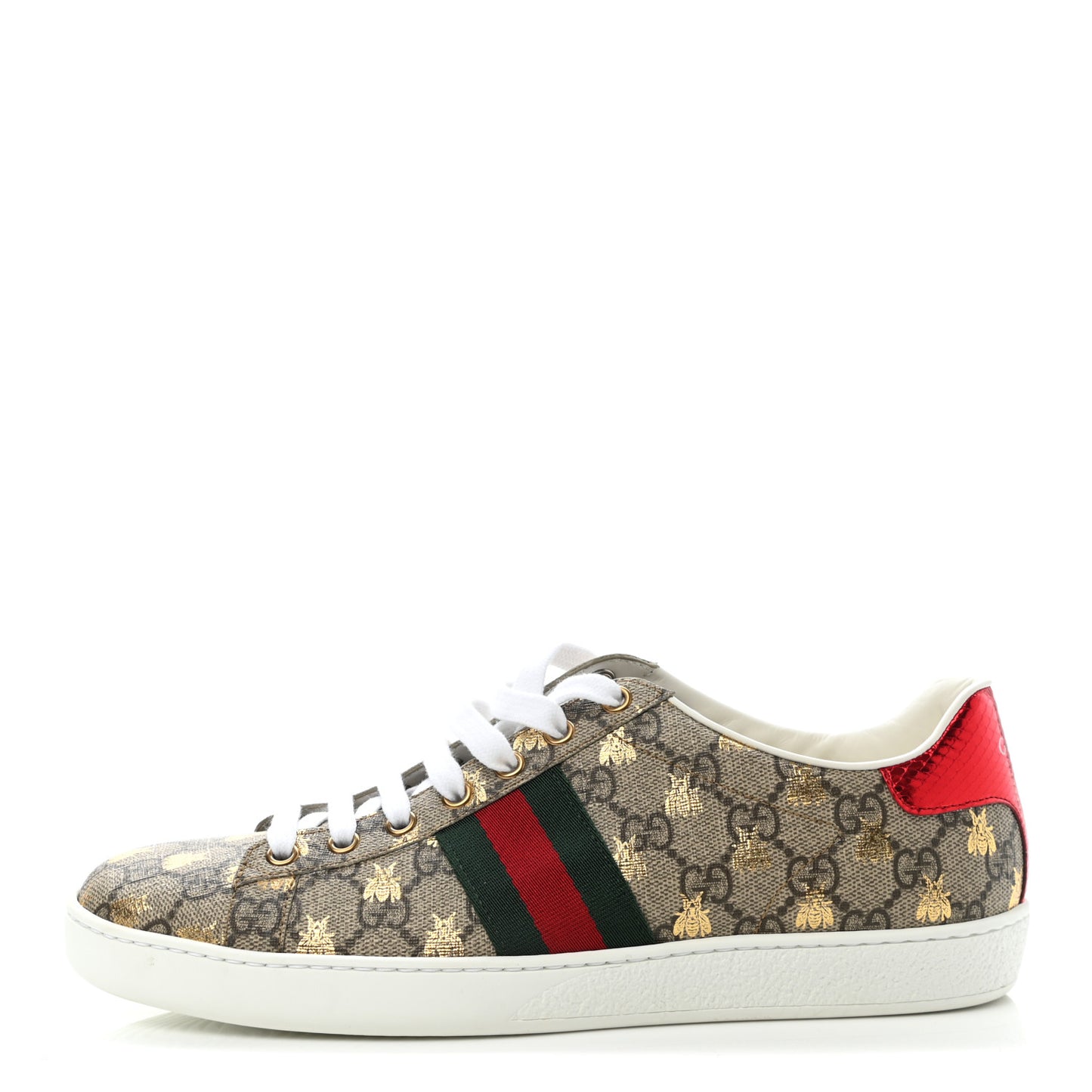 GG Supreme Monogram Bees Ayers Web Womens Ace Sneakers 39.5 Beige Oro Green Red