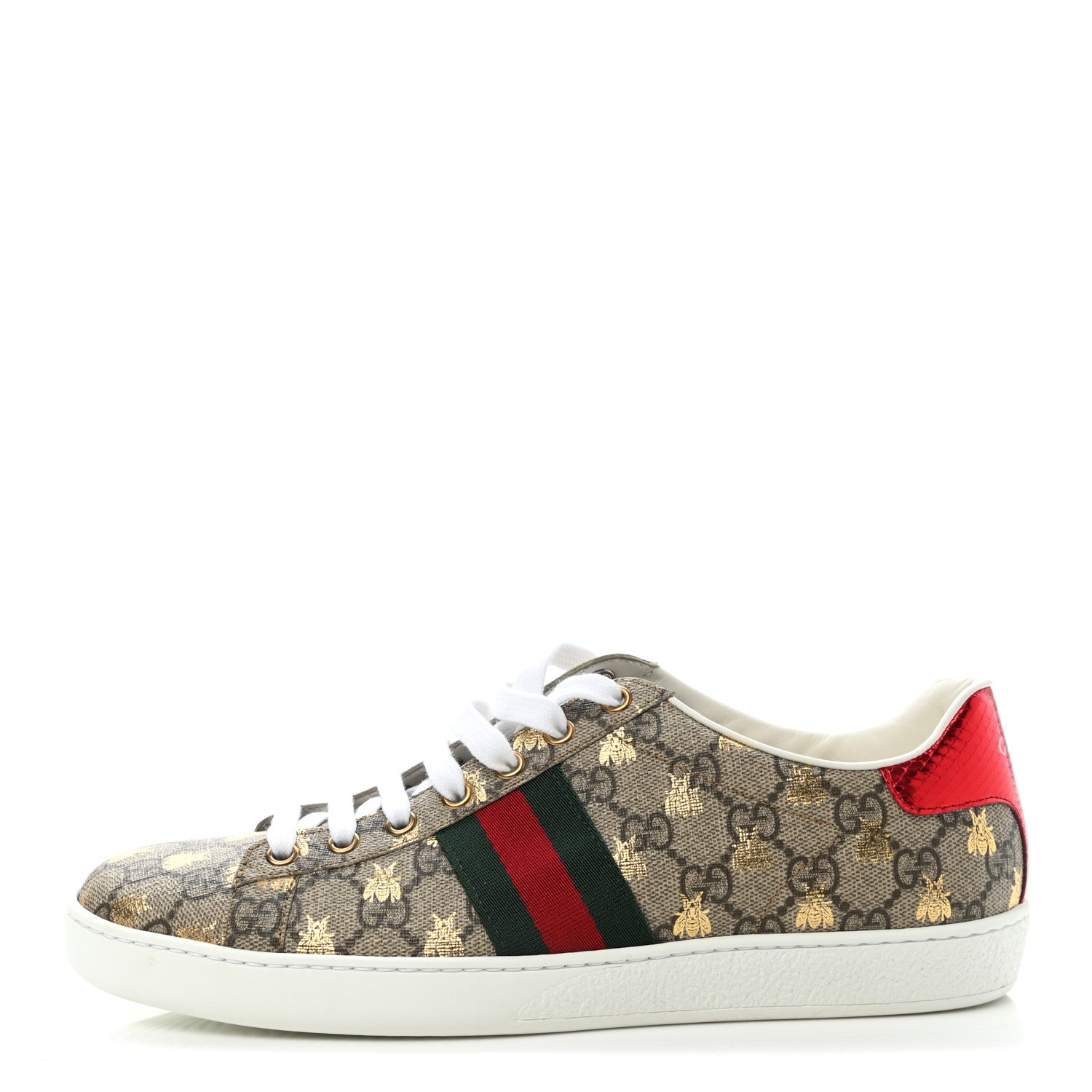 Gucci GG Supreme Monogram Bees Ayers Web Womens Ace Sneakers 39.5 Beige Oro Green Red 1 of 8