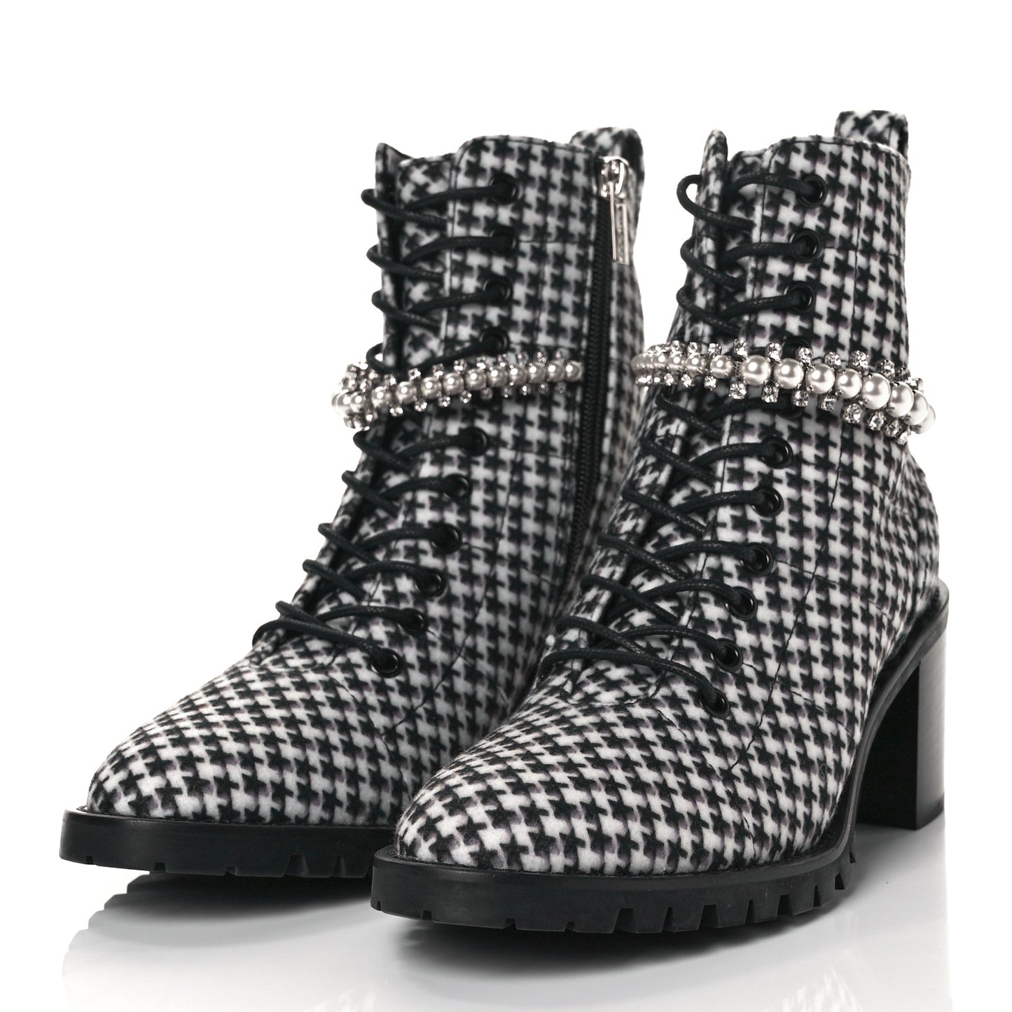 Crystal Embellished Cruz 65 Ankle Booties 37.5 Black White