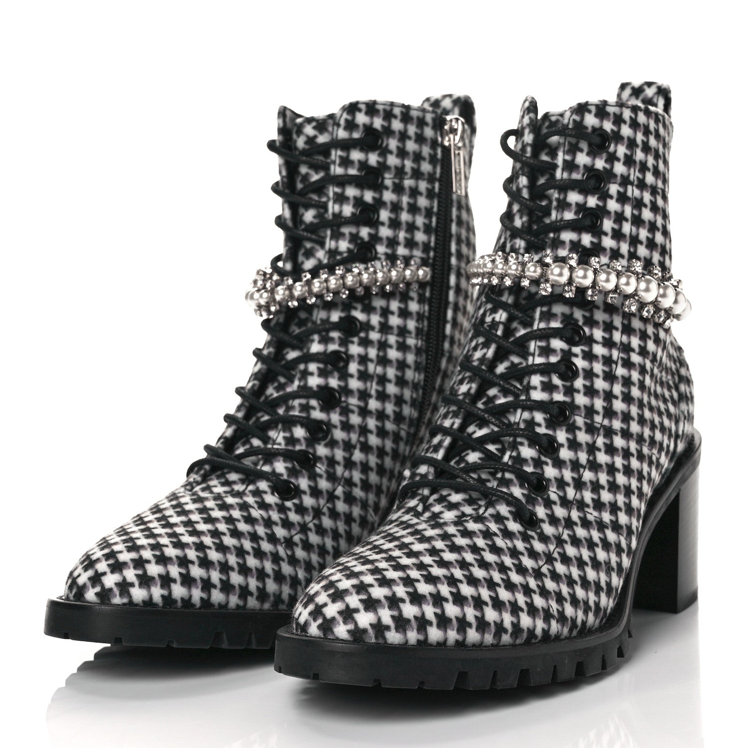 Jimmy Choo Crystal Embellished Cruz 65 Ankle Booties 37.5 Black White 3 of 6