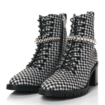 Jimmy Choo Crystal Embellished Cruz 65 Ankle Booties 37.5 Black White 3 of 6