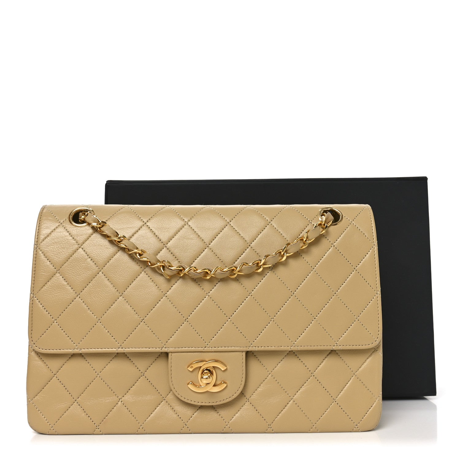 Chanel Lambskin Quilted Medium Double Flap Beige 1861744