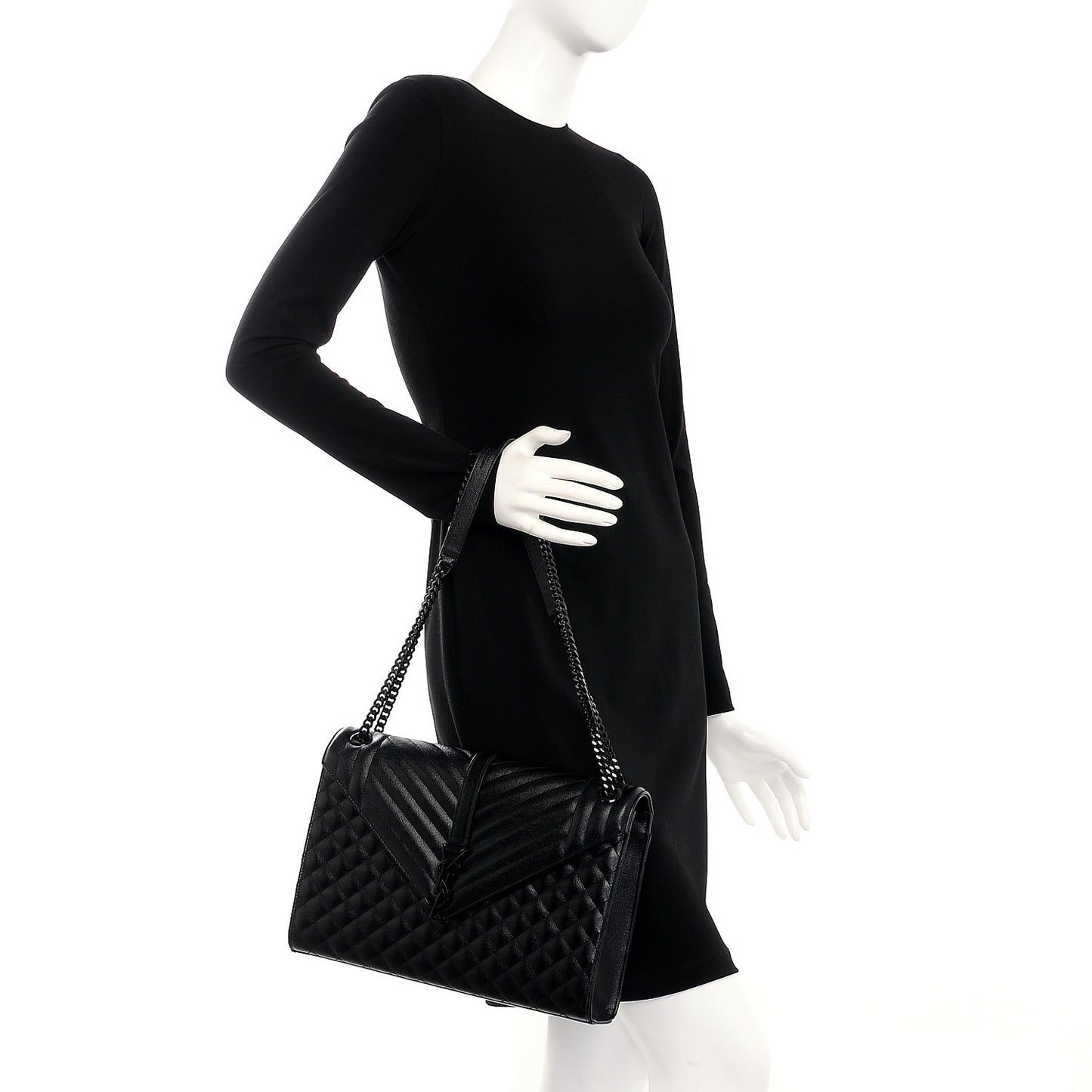 Grain De Poudre Textured Mixed Matelasse Large Triquilt Monogram Monochrome Satchel Black