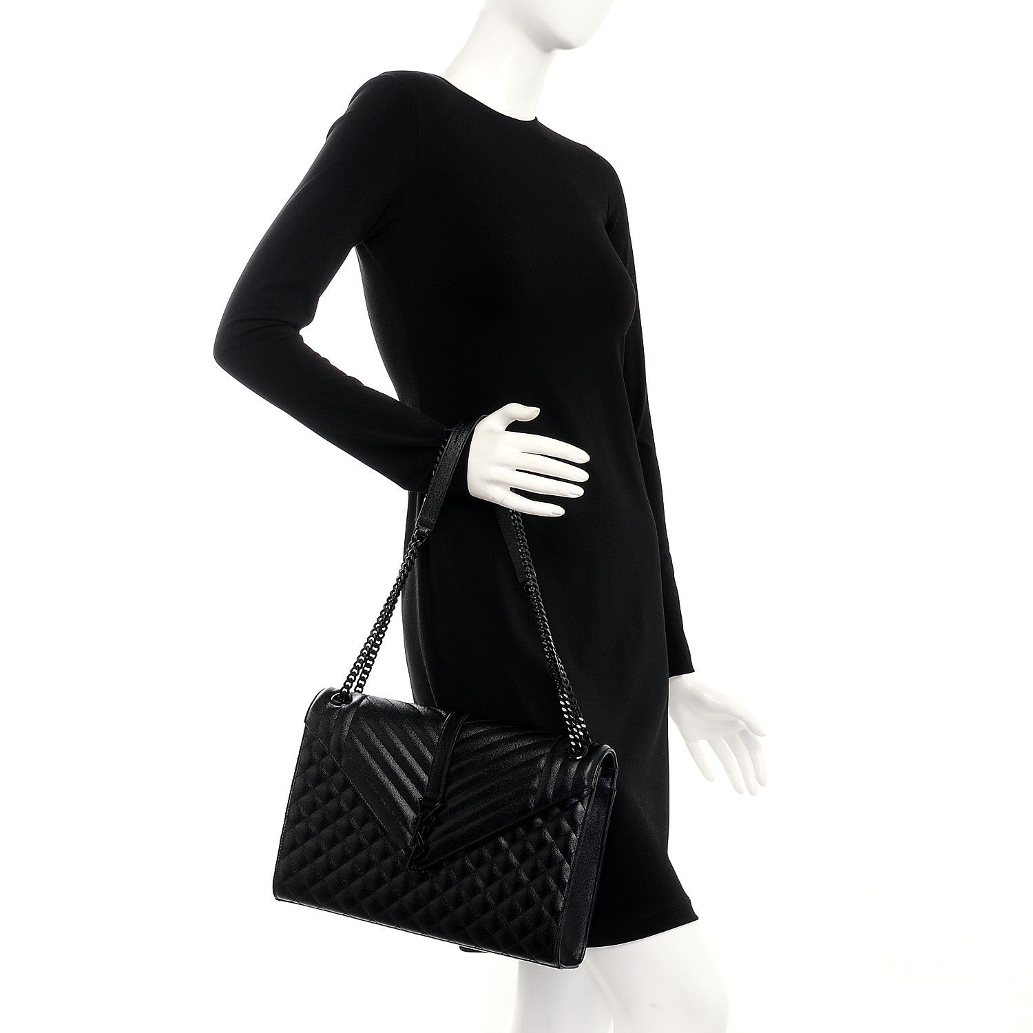 Saint Laurent Grain De Poudre Textured Mixed Matelasse Large Triquilt Monogram Monochrome Satchel Black 2 of 8
