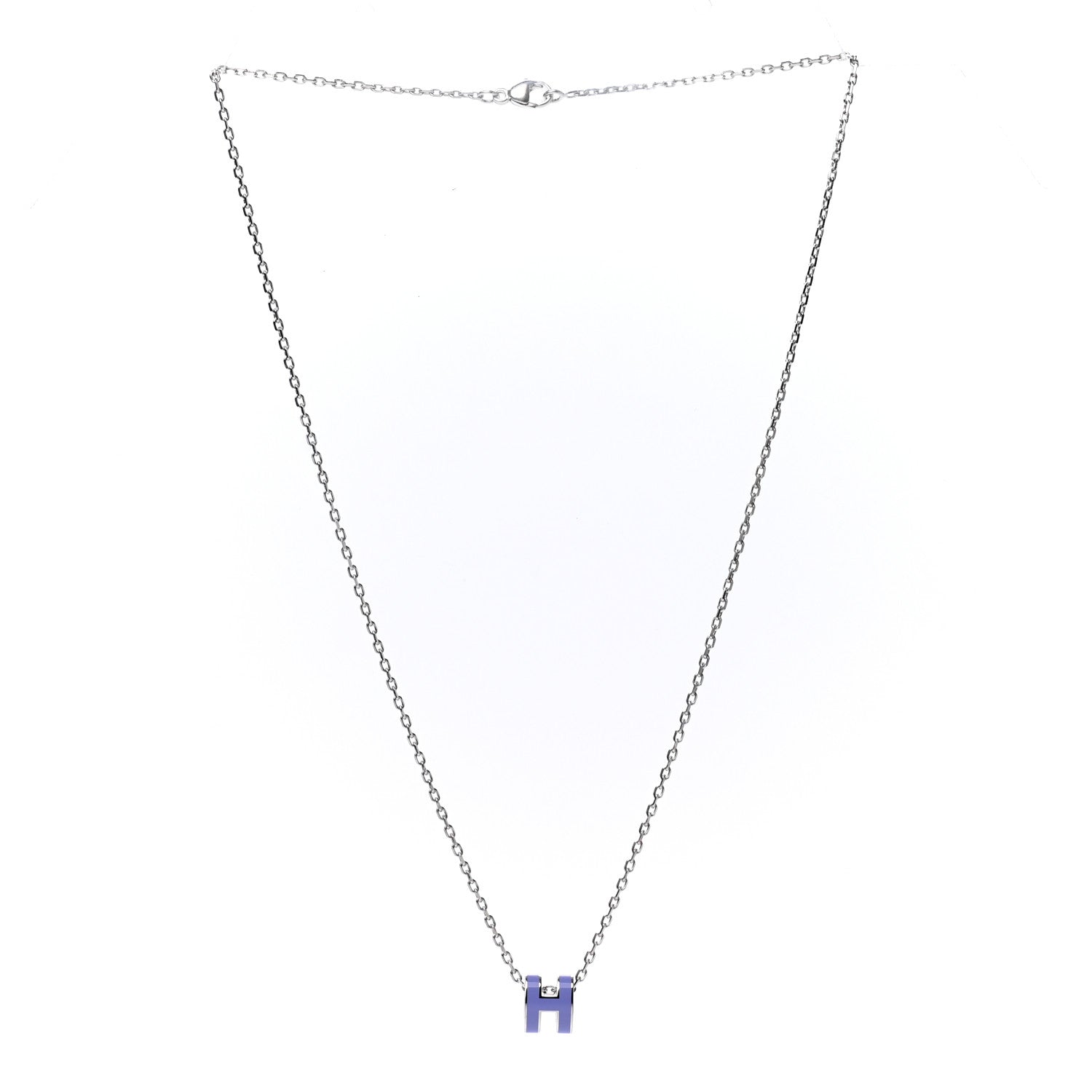 Hermes Lacquered Palladium Mini Pop H Pendant Necklace Parme 3 of 6