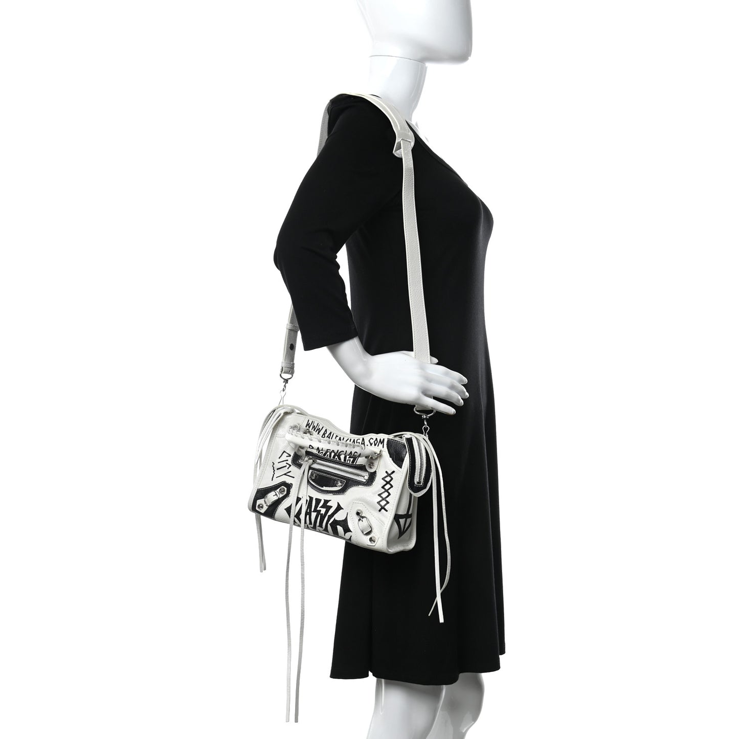Agneau Arena Graffiti All Over Classic Silver Hardware Mini City White Black