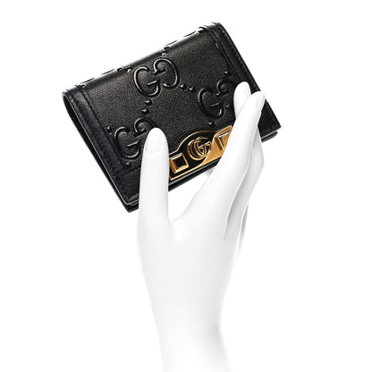 Gucci Wonka Grain Calfskin GG Monogram Embossed Card Case Wallet Black 2 of 10