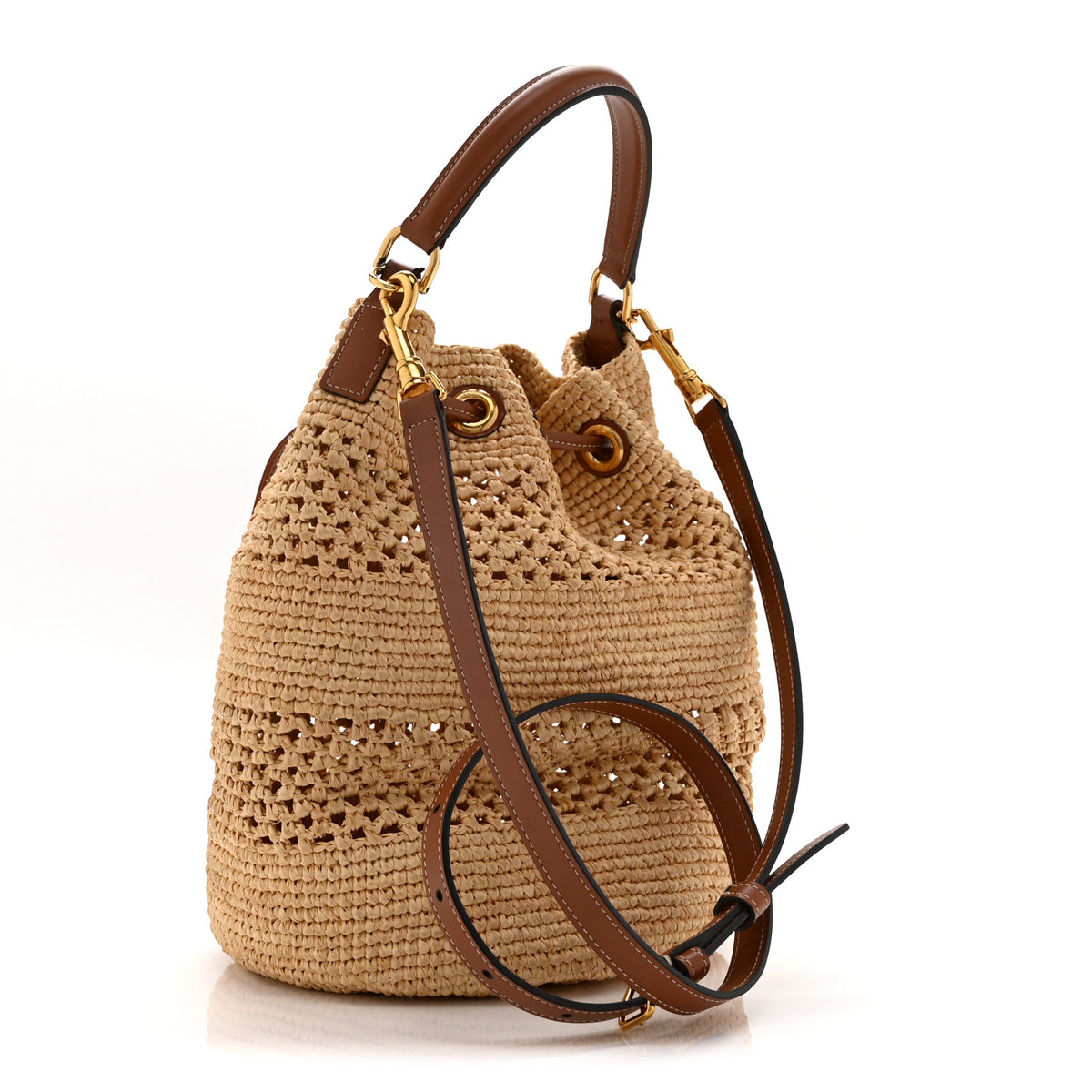 Celine Raffia Woven Clara Drawstring Bucket Bag Natural Tan 3 of 10