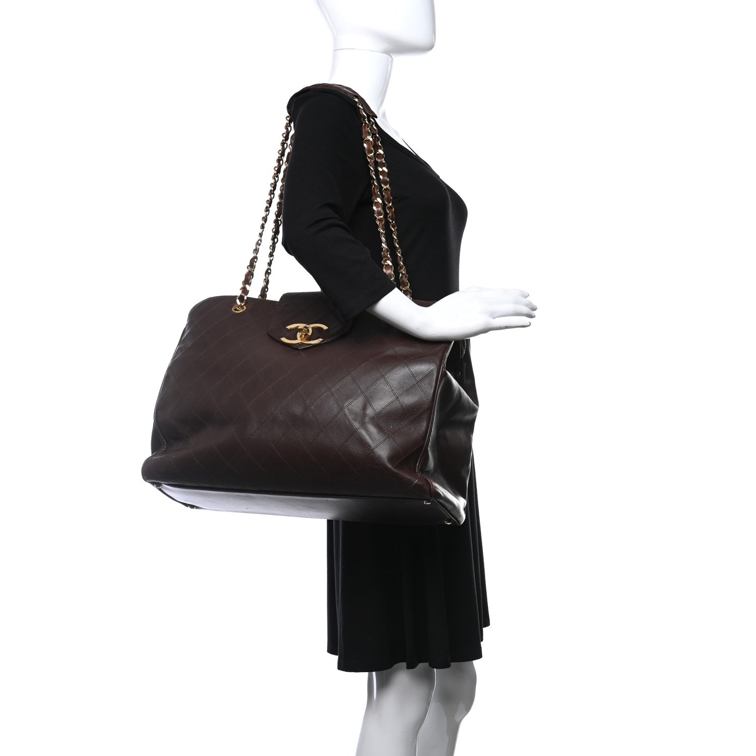 Chanel Calfskin Stitched XL Weekender Brown 2 of 11