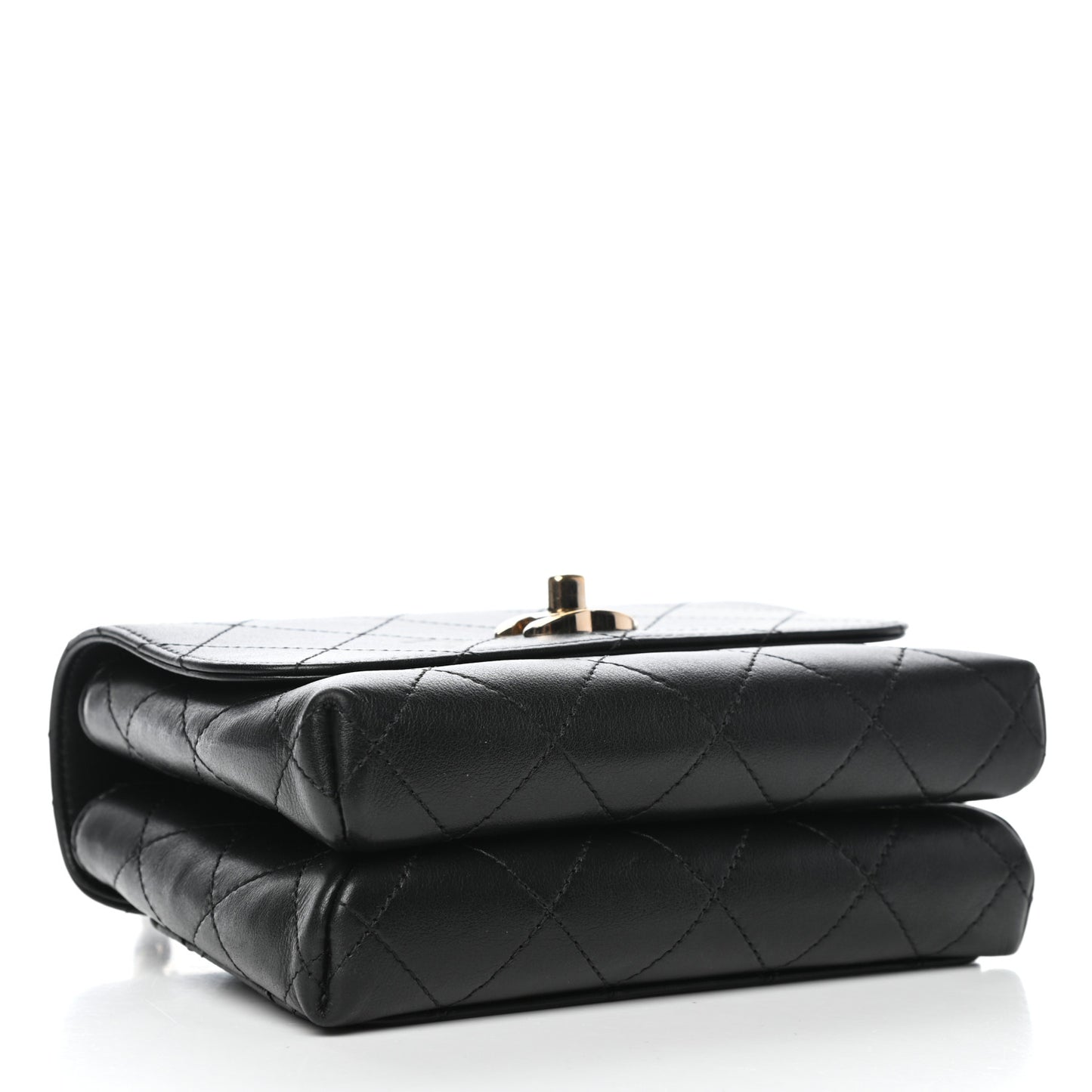 Calfskin Quilted Small Double Pocket Top Handle Flap Black