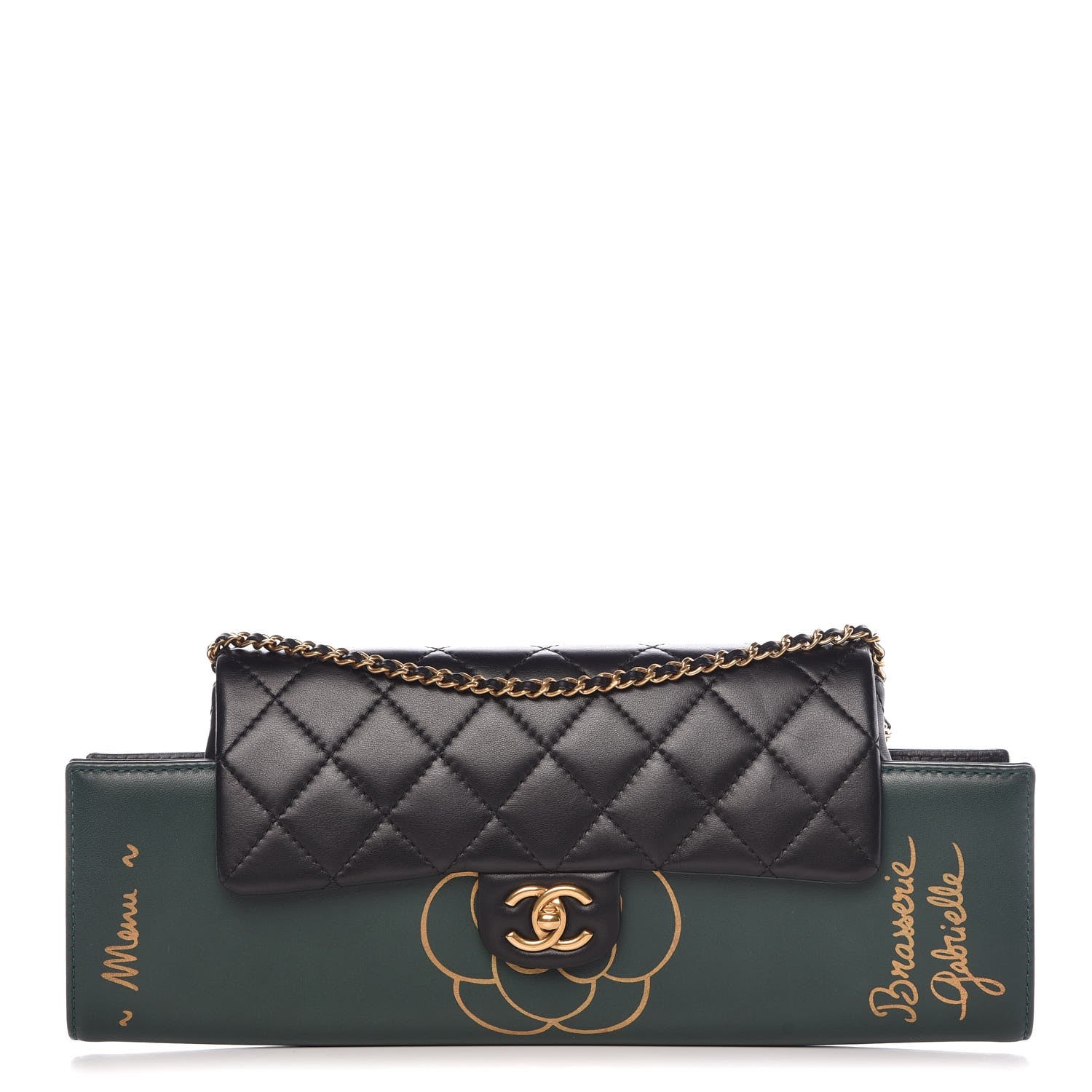 Chanel Calfskin Quilted Brasserie Gabrielle Menu CC Clutch Green 1 of 7