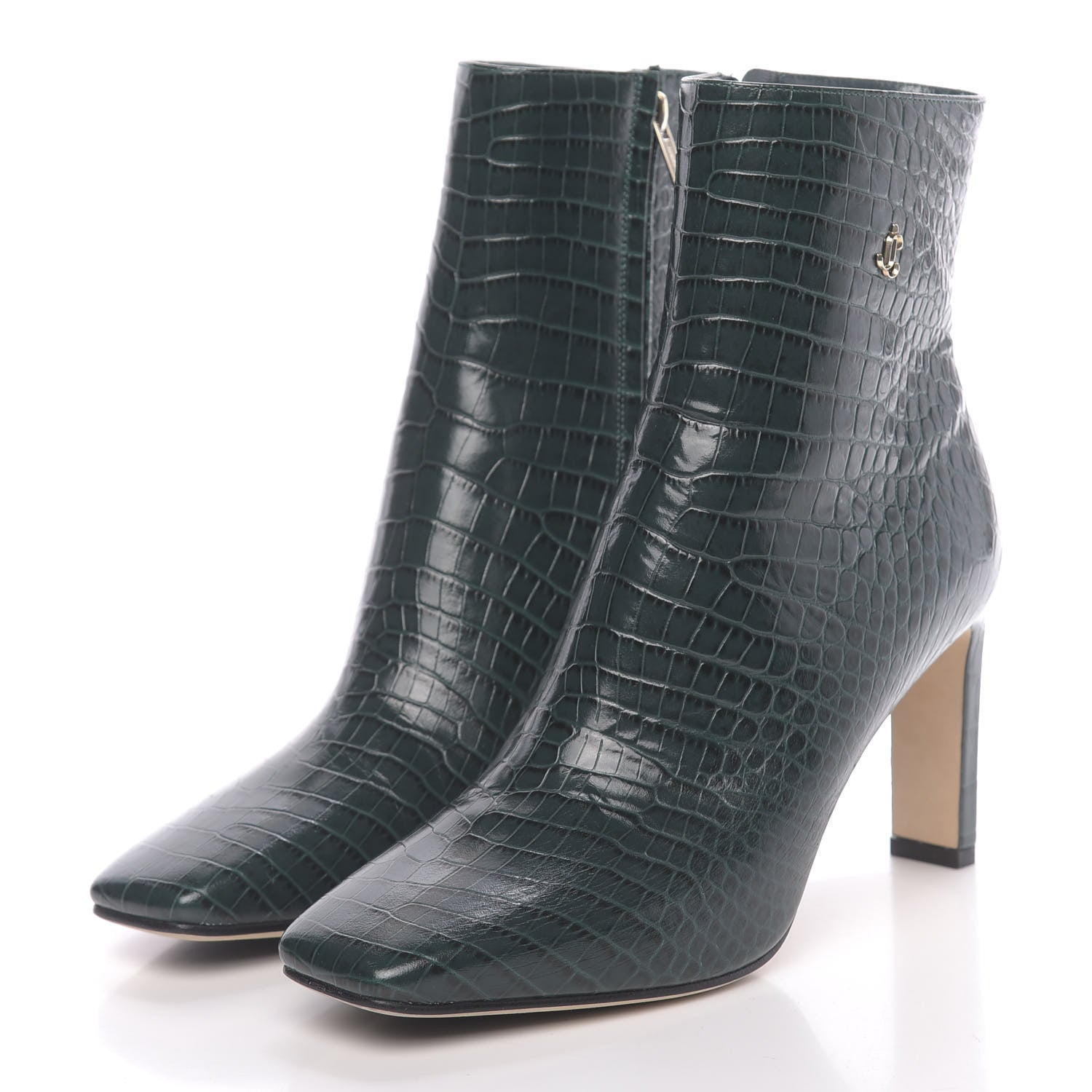 Jimmy Choo Calfskin Crocodile Embossed Minori 85 Boots 37.5 Dark Green 3 of 7