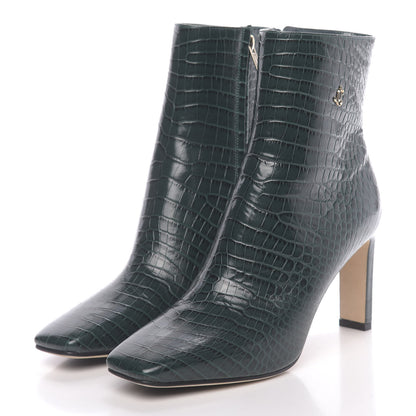 Jimmy Choo Calfskin Crocodile Embossed Minori 85 Boots 37.5 Dark Green 3 of 7
