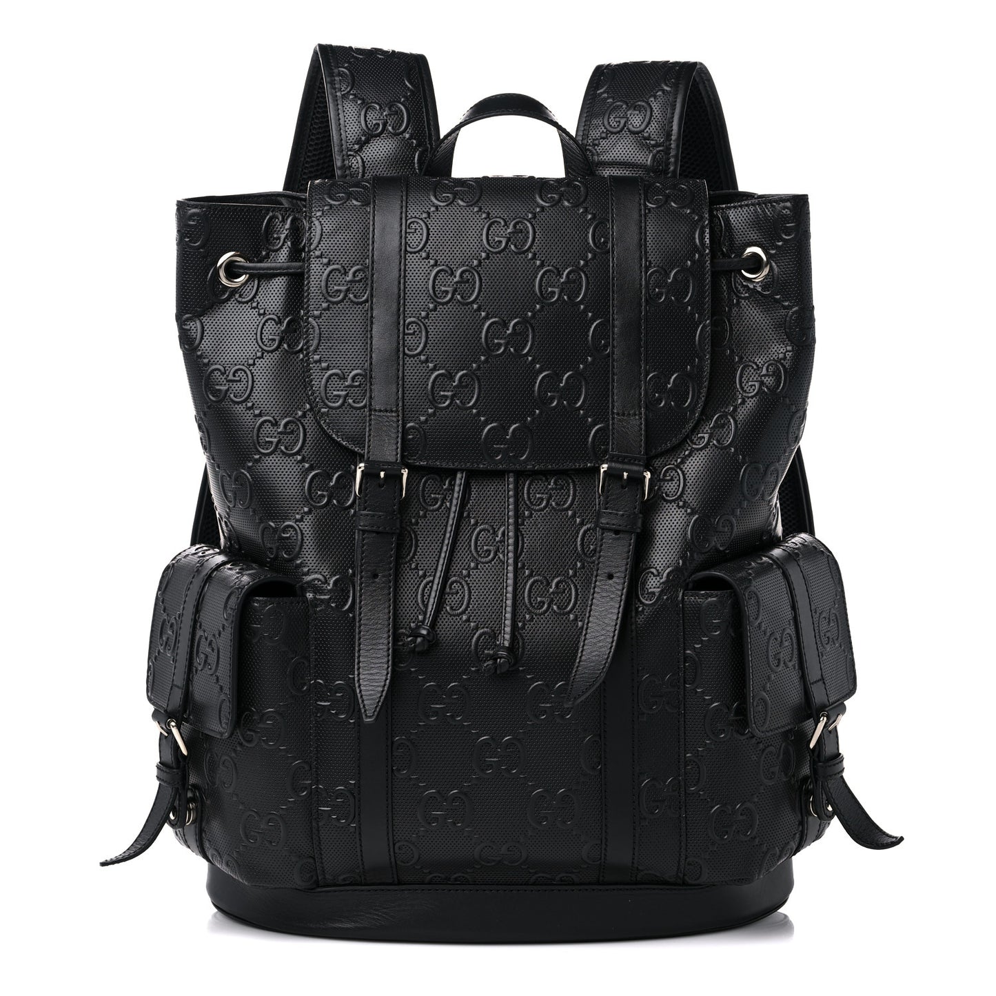 Calfskin GG Tennis Embossed Double Buckle Backpack Black